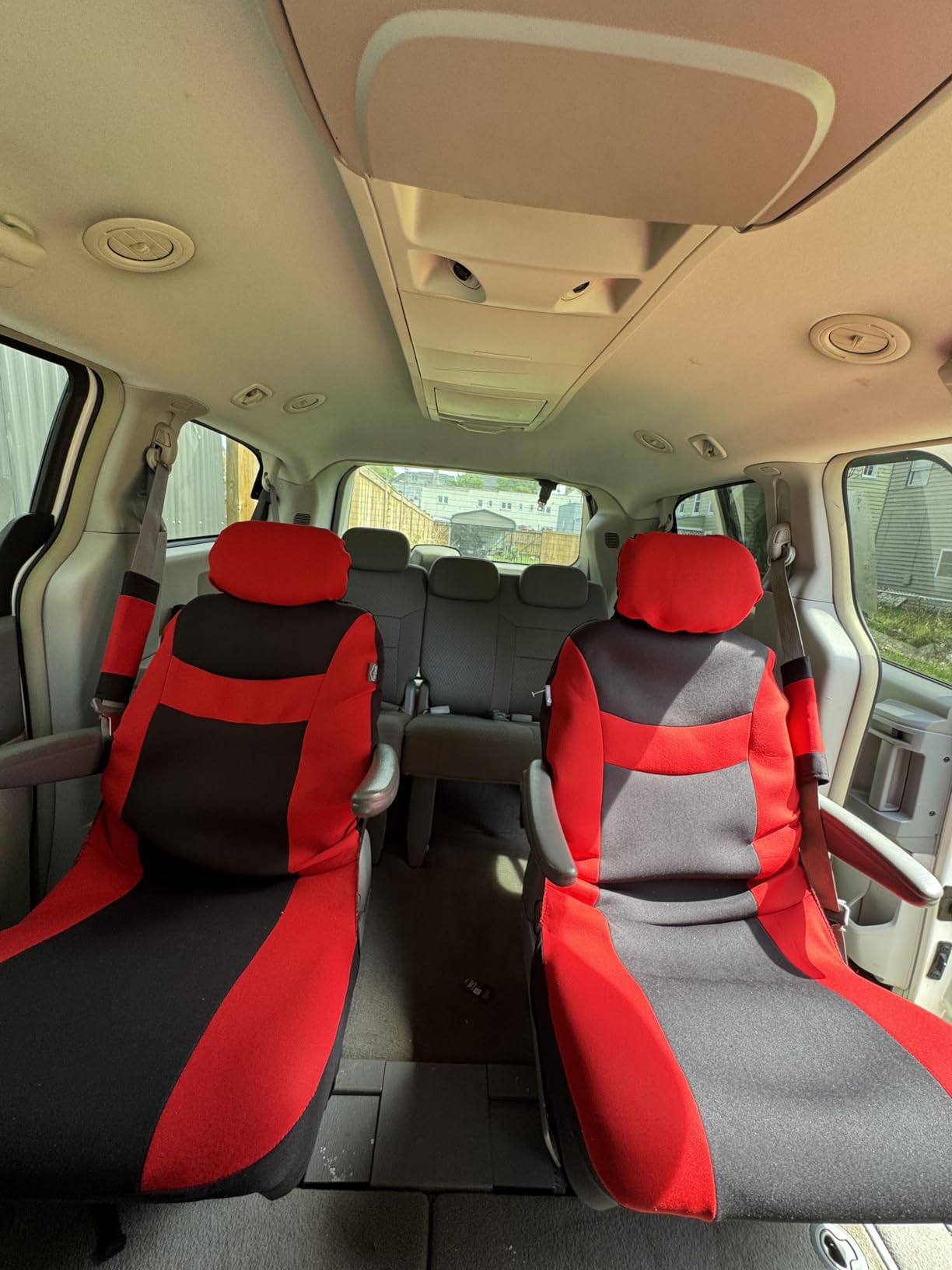 FH Group 3 Row Set 7 Seater Light & Breezy Flat Cloth Car Seat Covers, Combo Steering Wheel Cover & Seat Belt Pads, Airbag and Split Rear, Universal Fit for Cars Trucks, SUV, Gray customer photo 1
