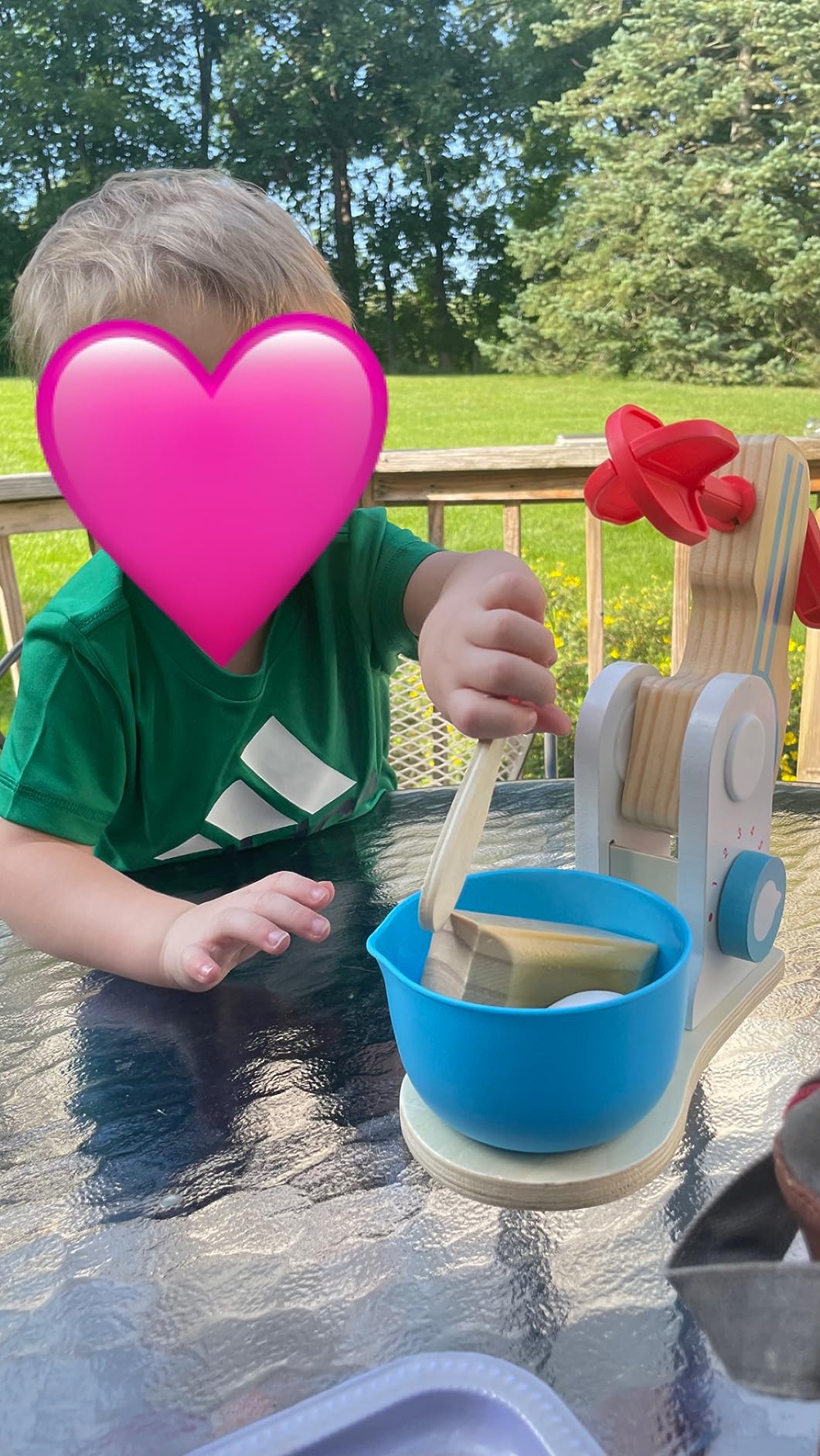 Melissa & Doug Wooden Make-a-Cake Mixer Pretend Play Baking Set, 10 Pieces, Wooden Hand-Crank Mixer, Sliceable Egg & Butter, Cake Pan, Kitchen Play Food Set, Preschool Toys for Kids, Ages 3+ customer photo 2