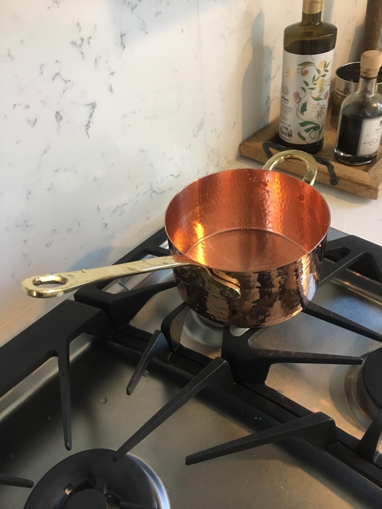 DEMMEX 1mm Thick Hammered Unlined Uncoated Solid Copper Sugar Sauce Zabaglione Pan Candy Jam Caramel Dessert Pot with Lid and Helper Handle, Handmade in Turkey, (1.7-Quart) customer photo 2