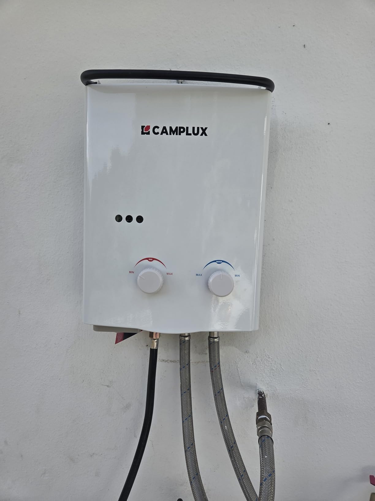 CAMPLUX 5L Portable Tankless Water Heater, 1.32 GPM Outdoor Propane Shower for Camping, RV, Off-Grid, Instant Hot Water with Folding Handle, Overheat Protection, Low Pressure Startup, AY132, White customer photo 1