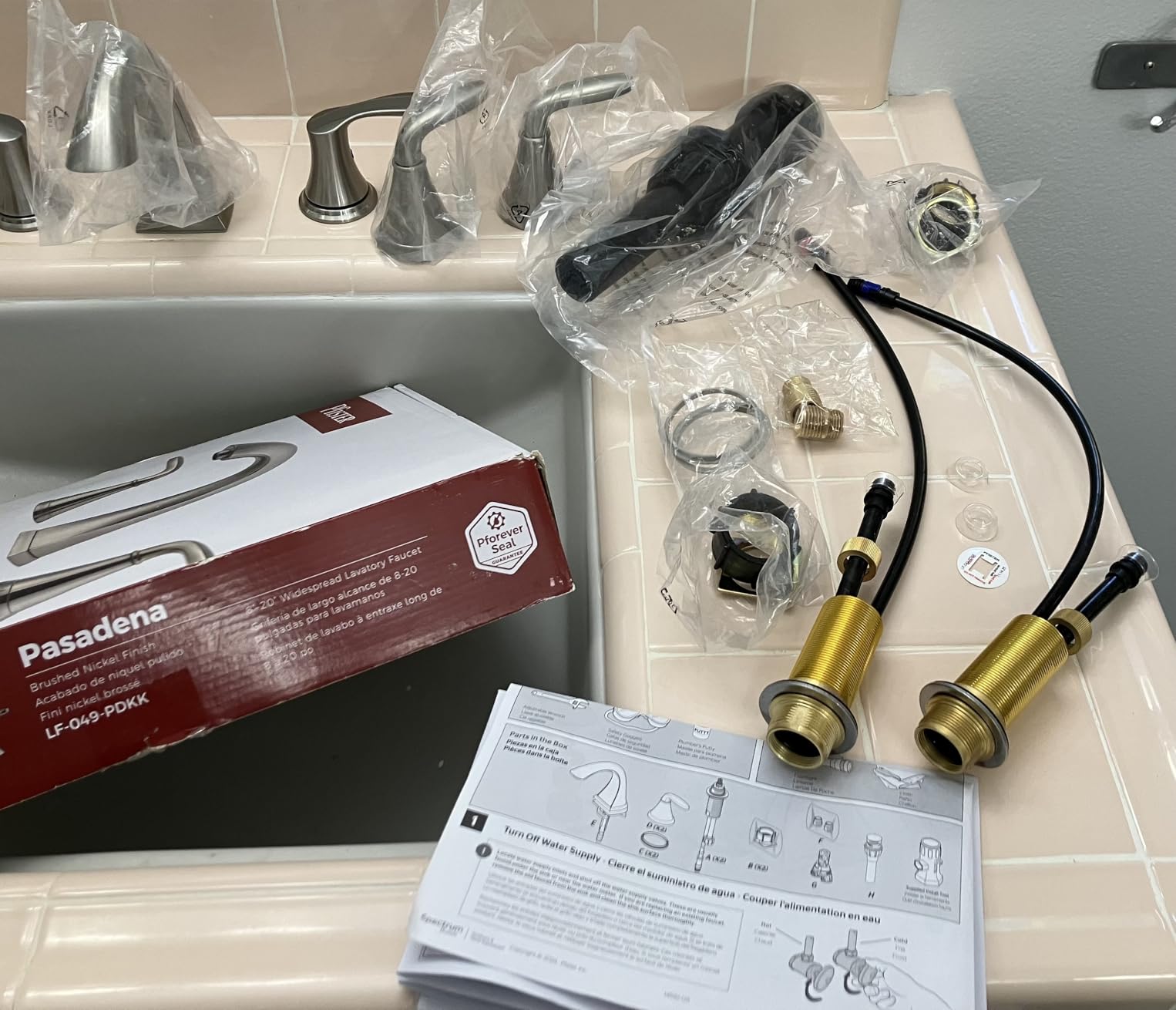 Pfister Pasadena 8 inch Widespread 3 Hole Bathroom Sink Faucet with 2 Handles, Brushed Nickel Finish, Push & Seal Drain, Water-Efficient WaterSense Certified LF049PDKK customer photo 1