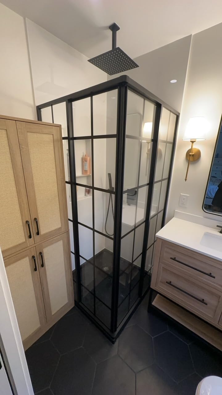 DreamLine French Corner 34 1/2 in. D x 34 1/2 in. W x 72 in. H Framed Sliding Shower Enclosure in Satin Black, SHEN-8134340-89 customer photo 1