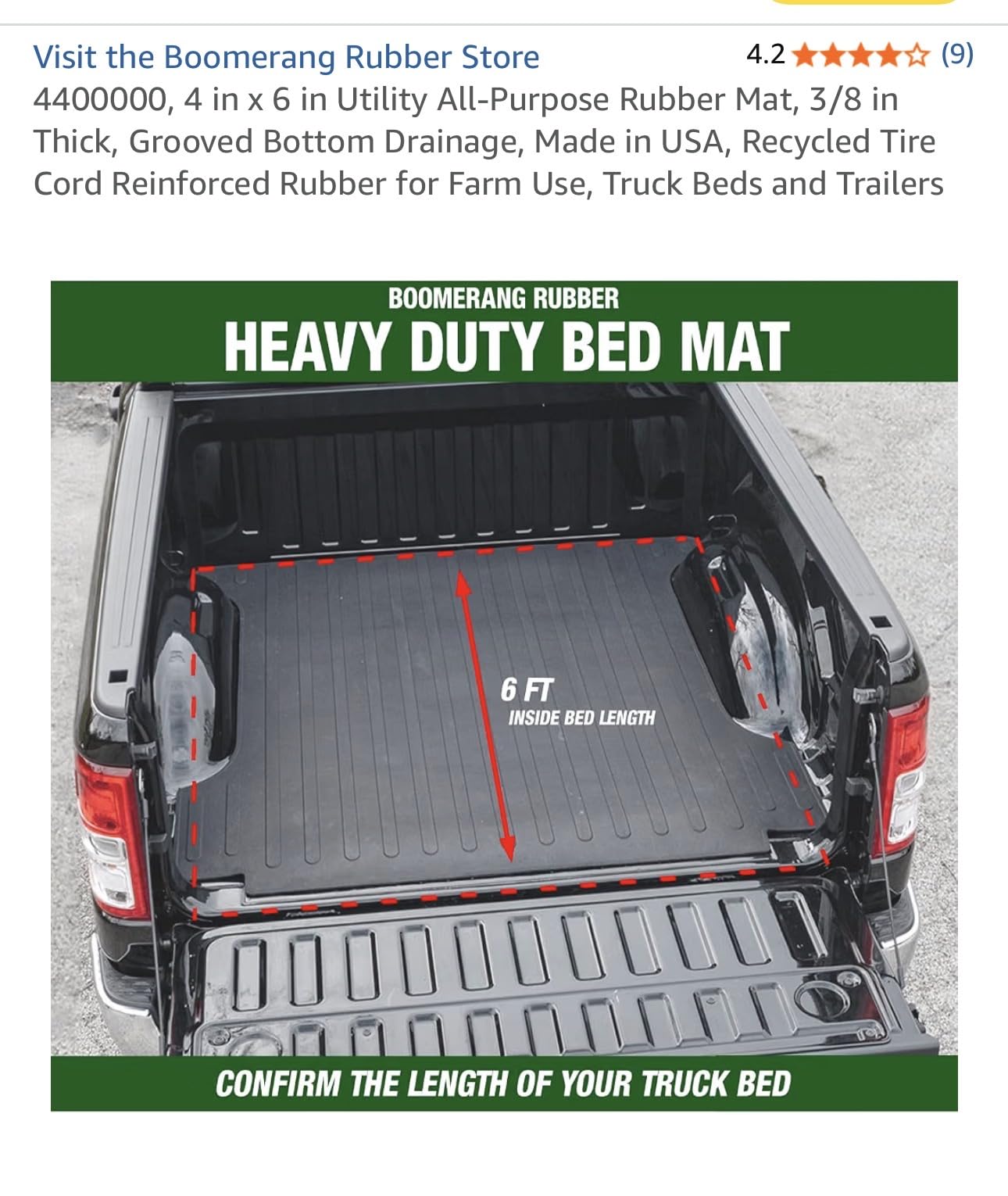 4400000, 4 in x 6 in Utility All-Purpose Rubber Mat, 3/8 in Thick, Grooved Bottom Drainage, Made in USA, Recycled Tire Cord Reinforced Rubber for Farm Use, Truck Beds and Trailers customer photo 1