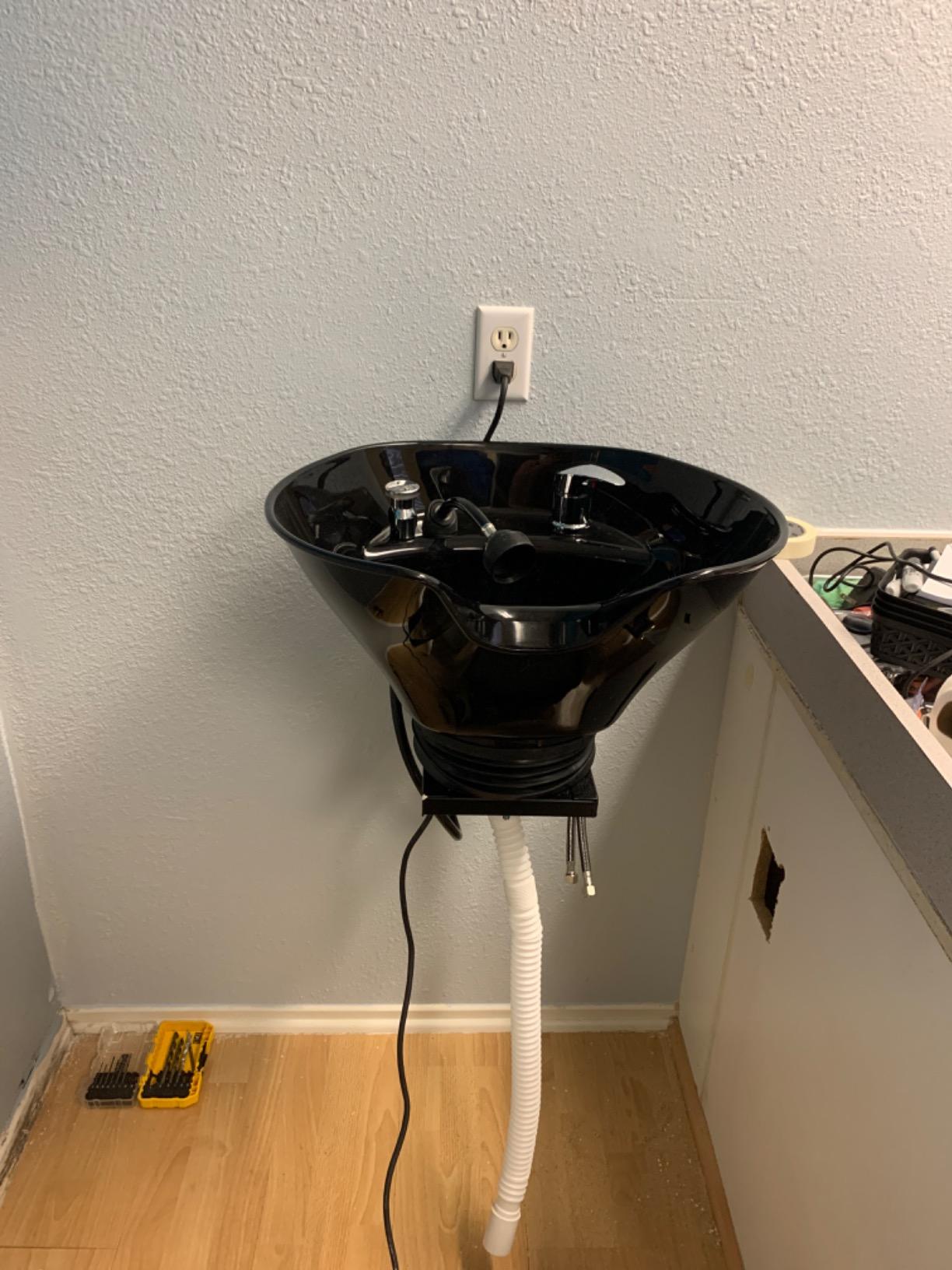 Adjustable Wall-Mounted Tilting Shampoo Bowl, Black Salon Sink, Beauty Salon Equipment for Hair Stylists - TLC-B36-WT - eMark Beauty customer photo 1
