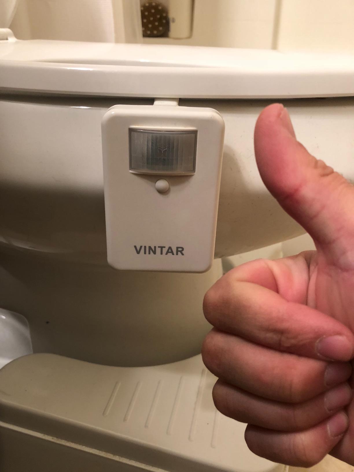 VINTAR Toilet Light Motion Sensor, 16 Color Motion Sensor Toilet Night Light | Toilet Bowl Light for Bathroom Accessories Decor, Cool Gadgets, 5 Stage Dimmer, Light Detection, Battery Not Included customer photo 2