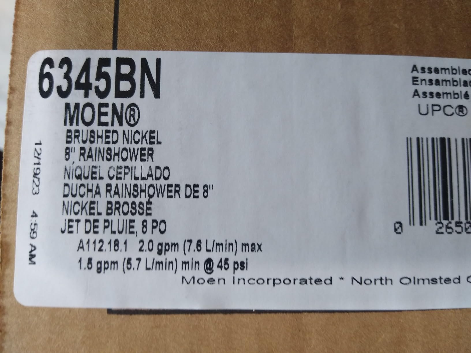 Moen Brushed Nickel 8-Inch Fixed Single Function Round Wide Rainshower Showerhead, 2.5 GPM, 6345BN customer photo 2