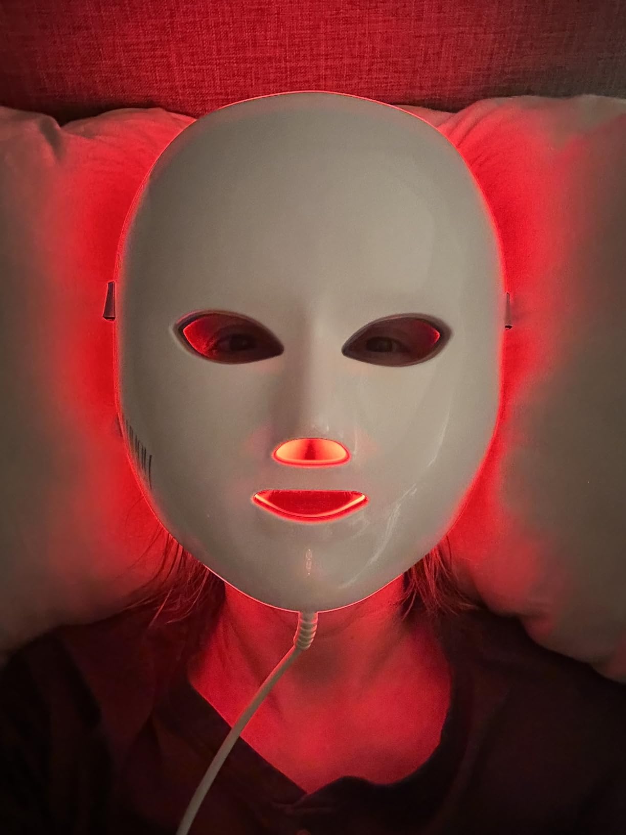 NEWKEY 4D LED Red Light Therapy Mask for Face Skin Glowing, 630nm Led Light Therapy Face Mask Anti Wrinkle, Blue Light Therapy Face Mask for Acne, Home use, 450 LED Chips, Birthday gift, Plug in customer photo 2