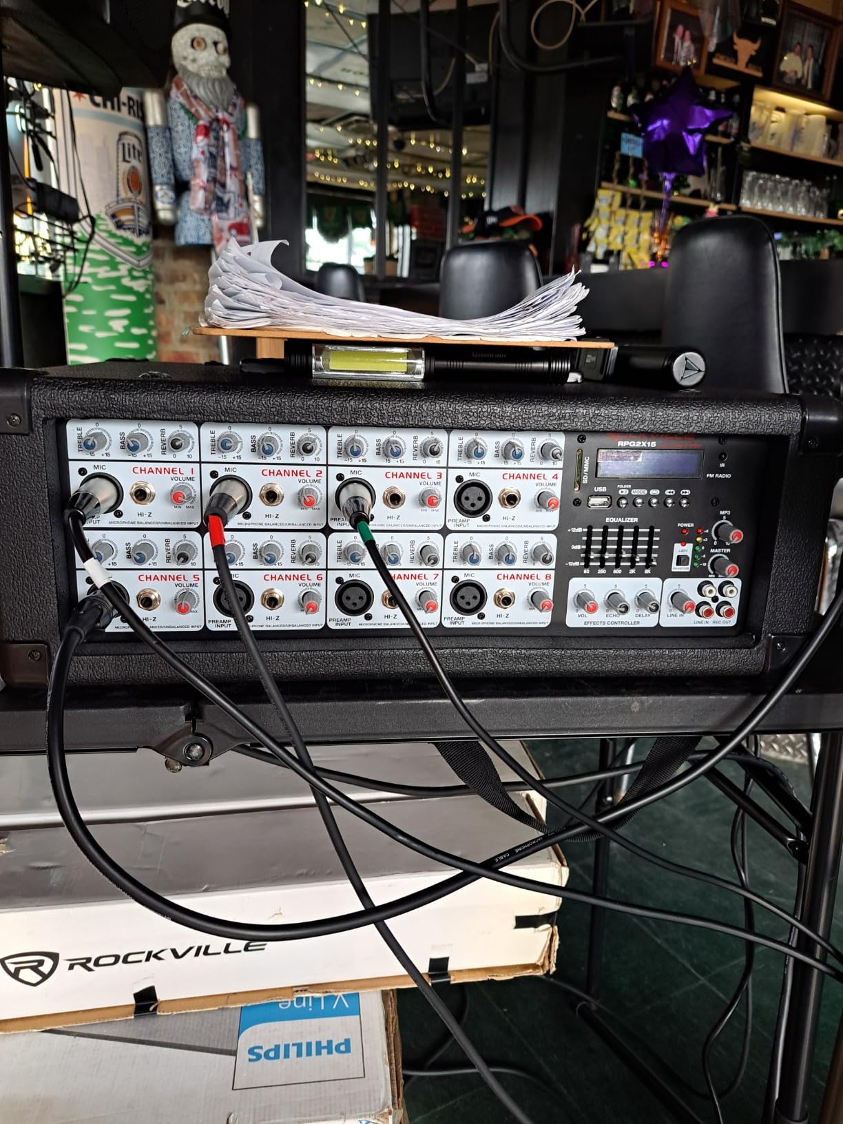Rockville RPG2X15 Bundle: (2) 15 in Passive PA Speakers, 8-Channel Powered Mixer, Bluetooth, USB/SD, (2) Tripod Stands, (2) Wired Microphones, (2) 10 ft Speaker Cables, 9-Items customer photo 2
