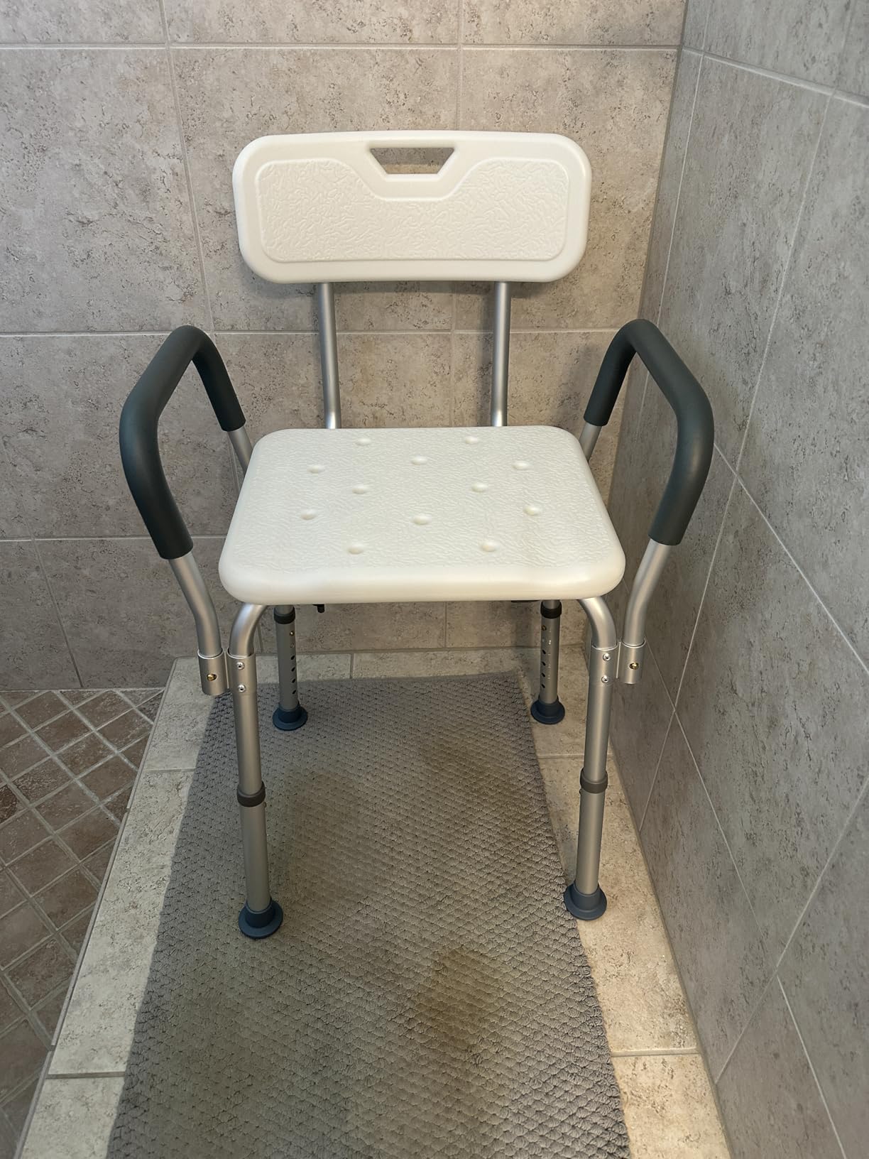 Medline Shower Chair Seat with Padded Armrests and Back | Heavy Duty Shower Chair for Bathtub | Slip Resistant Shower Seat with Adjustable Height | Shower Chair for Inside Shower with 350 lb Capacity customer photo 1