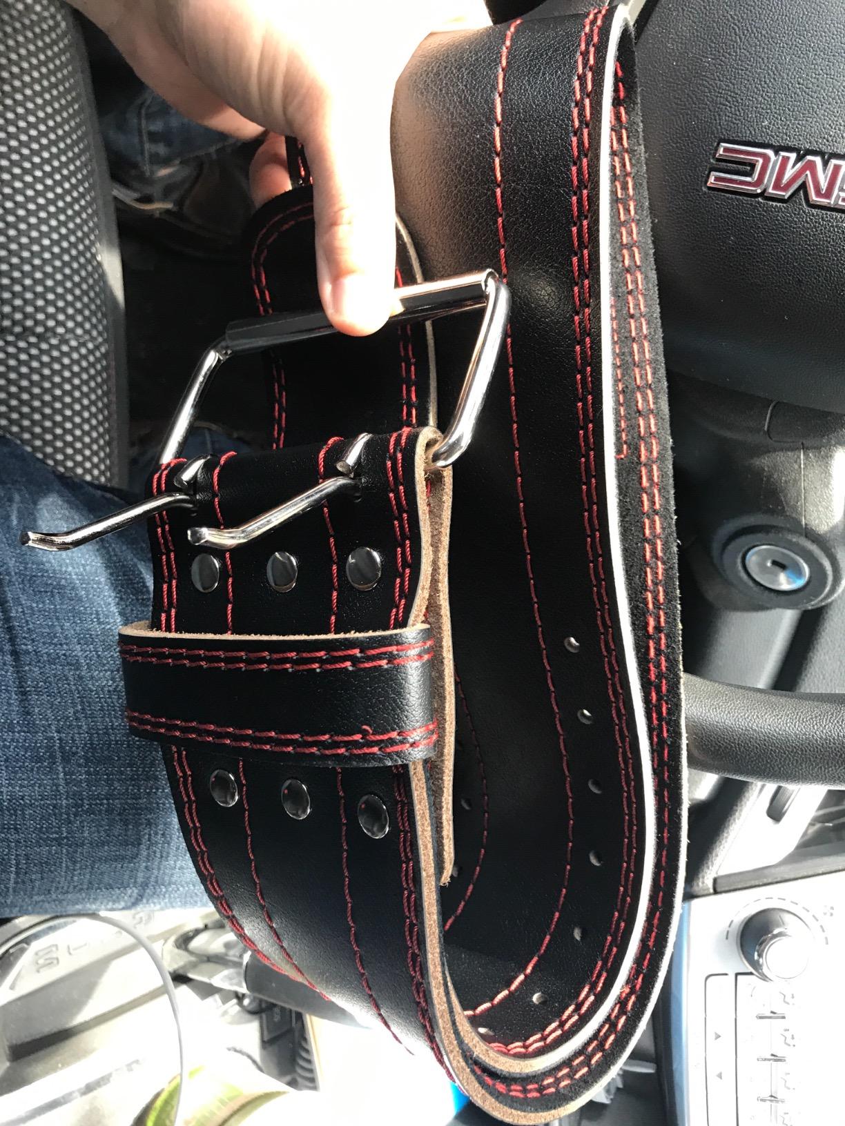 Genuine Leather Weightlifting Belt, 4 Inch Wide for Men Women with Double Prong Buckle Reinforced Stitching, Powerlifting Deadlift Squat Training Core Support Gym Strength Workout customer photo 1