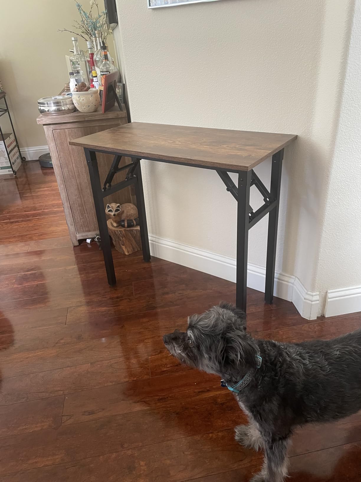 Need Small Computer Desk 31.5 in Folding Home Office Table Black | Black Frame Writing Gaming Work Table/Sturdy Foldable Study Table for Small Space/Dormitory, No Assembly Required customer photo 1