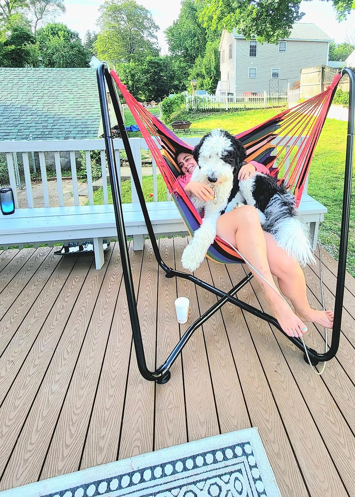 Sunnydaze Hanging Hammock Chair with Stand, Sunset | Space-Saving, Indoor or Outdoor Use, 330-Pound Capacity, Powder-Coated Steel Construction customer photo 1