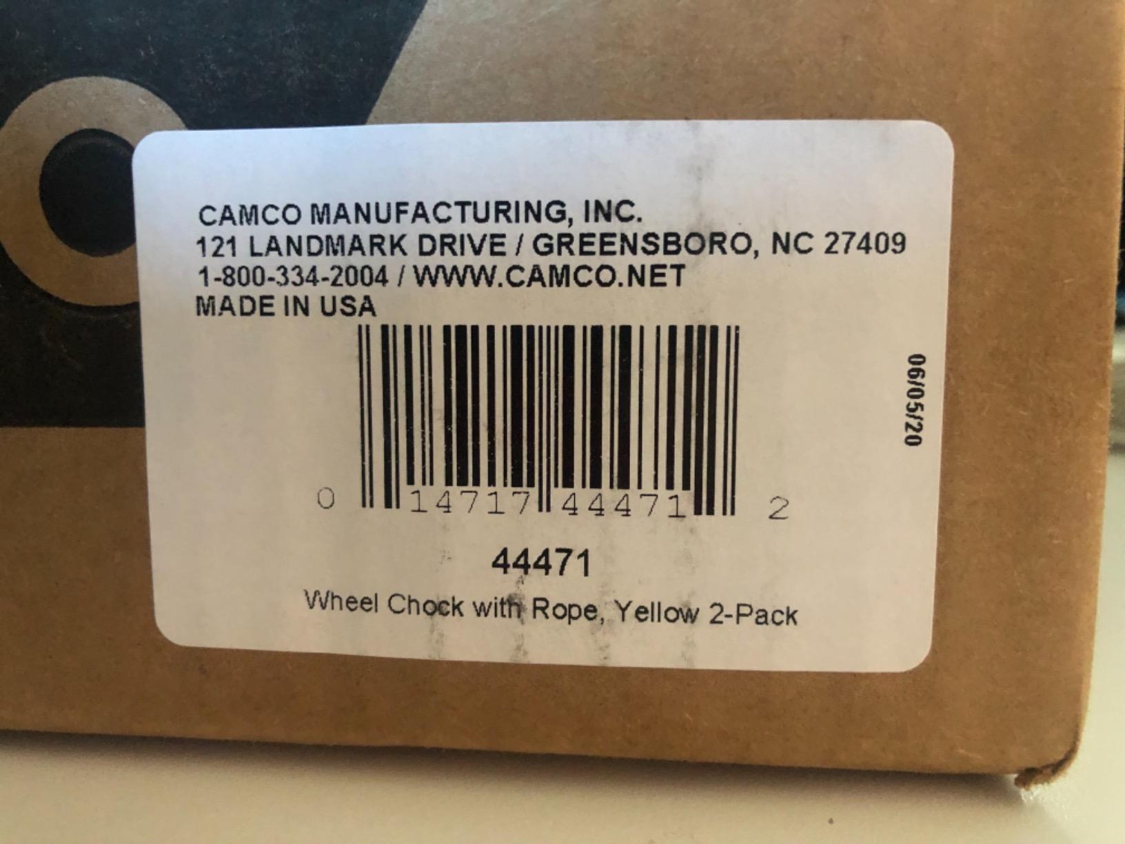 Camco RV Wheel Chocks with Rope - 2-Pack - Made in the USA | Keeps Trailer in-Place to Safely Unhitch - Compatible w/ Wheels Up to 26