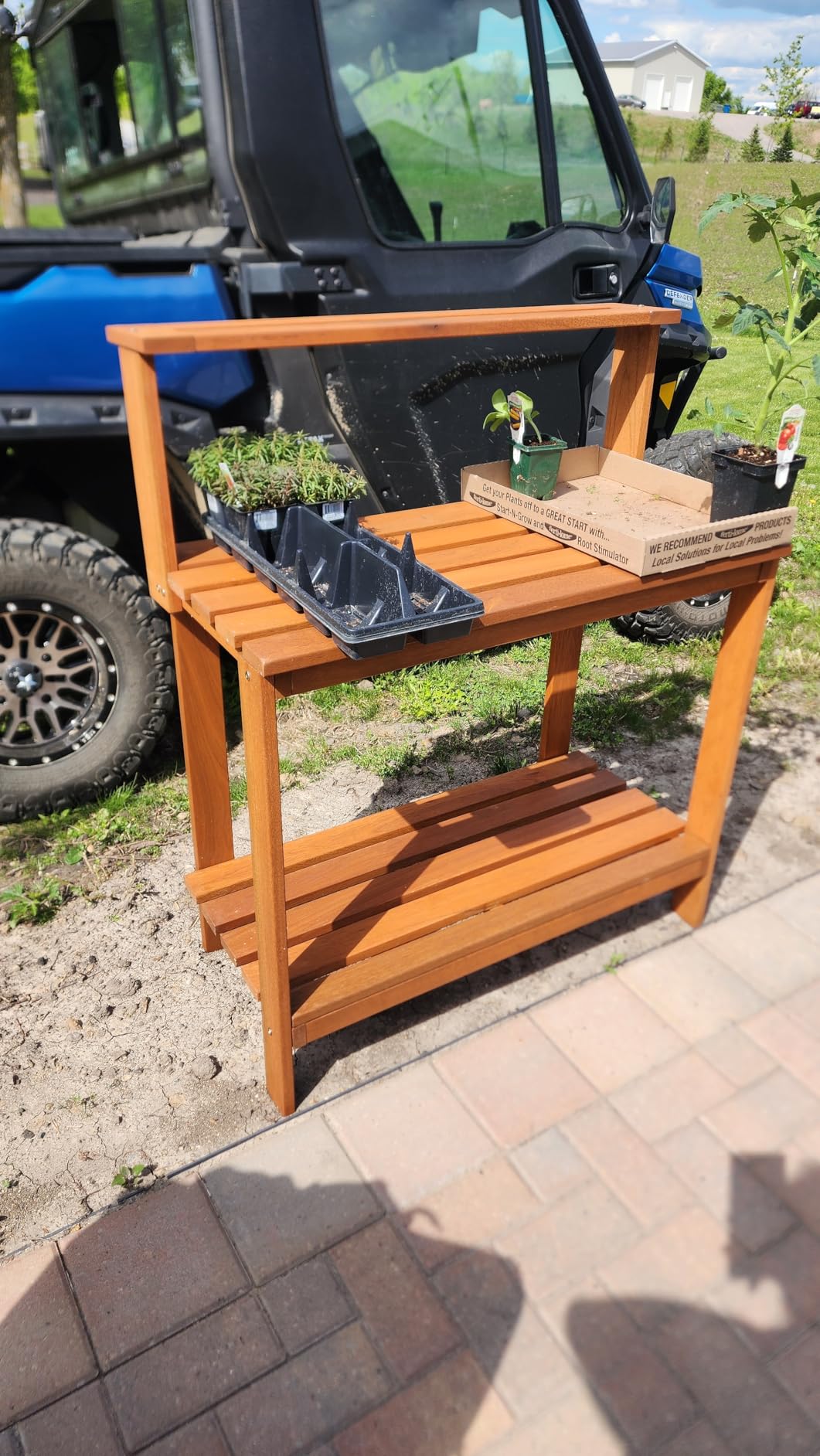 Furinno Tioman Outdoor Potting Bench with Storage Shelf, Natural | Slatted Hardwood, Potting Bench Table, Garden Workstation, with Shelves for Gardening, Potting, Planting customer photo 1