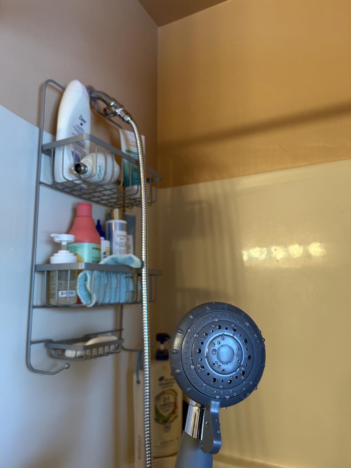 YOO.MEE ADA Handheld Shower Head- For Elderly, Parkinson, Arthritis or People Disabled in Action-w/Extra-Large Silicone Switching Device-w/Comfortable Grip Handle-w/Pause Setting-w/Soft Water, Chrome customer photo 2