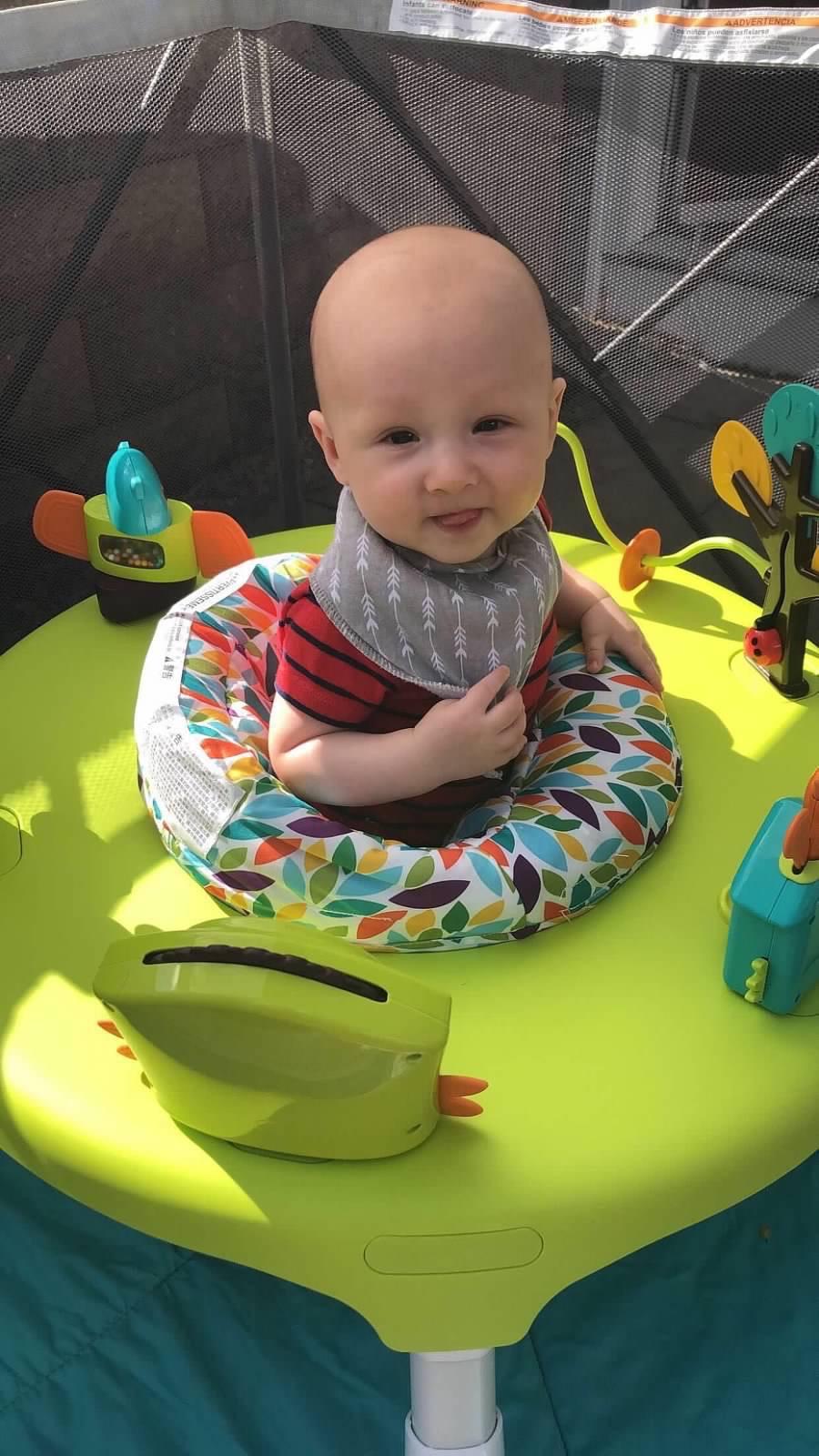 ORIBEL PortaPlay Convertible 3-in-1 Baby Activity Center & Play Table | Patented Bouncy Seat | Stable Foot Support | 5 Months+ | Development Focused Toys (Wonderland Adventure, Grey) customer photo 2