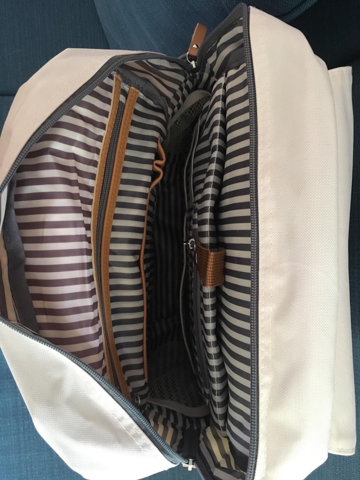 Parker Baby Co. 8-Year Original Birch Diaper Backpack - Cream | Parker Baby Co. roomy hands-free bag with insulated bottle pockets, stroller straps, and baby travel storage customer photo 2