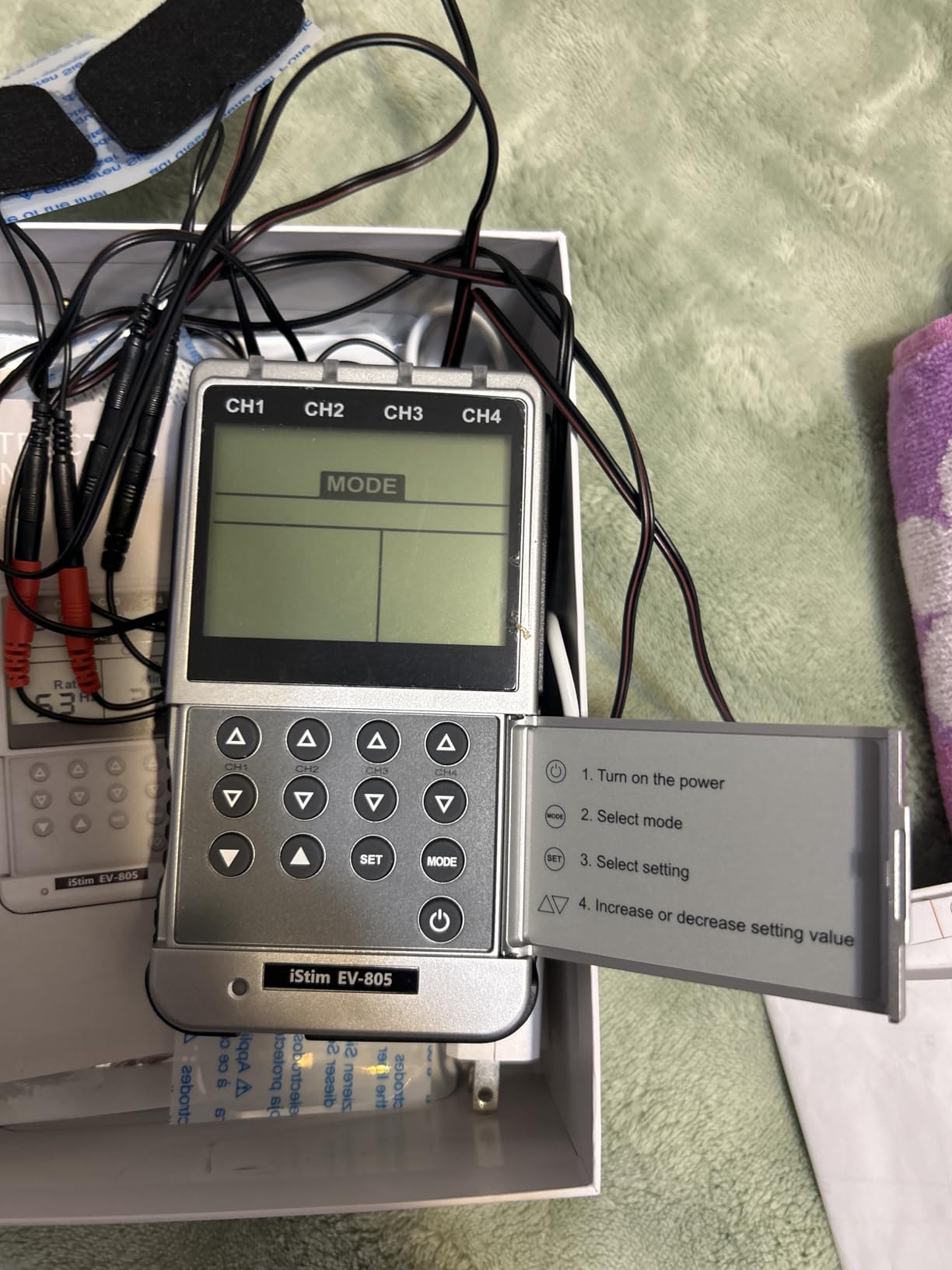 iSTIM EV-805 TENS EMS 4 Channel Rechargeable Combo Machine Unit - Muscle Stimulator + Back Pain Relief and Management- 24 Programs/Backlit (Including Electrodes Pads) customer photo 2