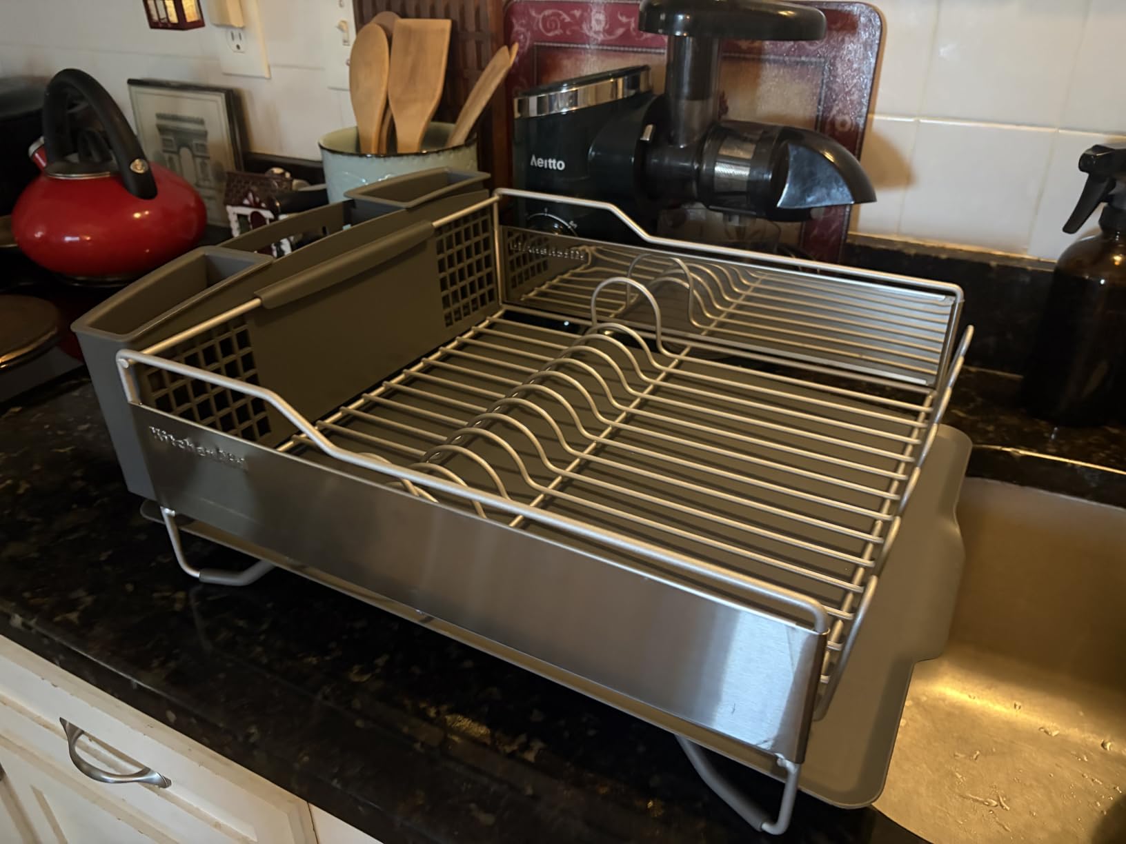 KitchenAid Large Capacity Full Size Rust Resistant Dish Rack with Angled Drain Board and Removable Flatware Caddy, Light Grey customer photo 1