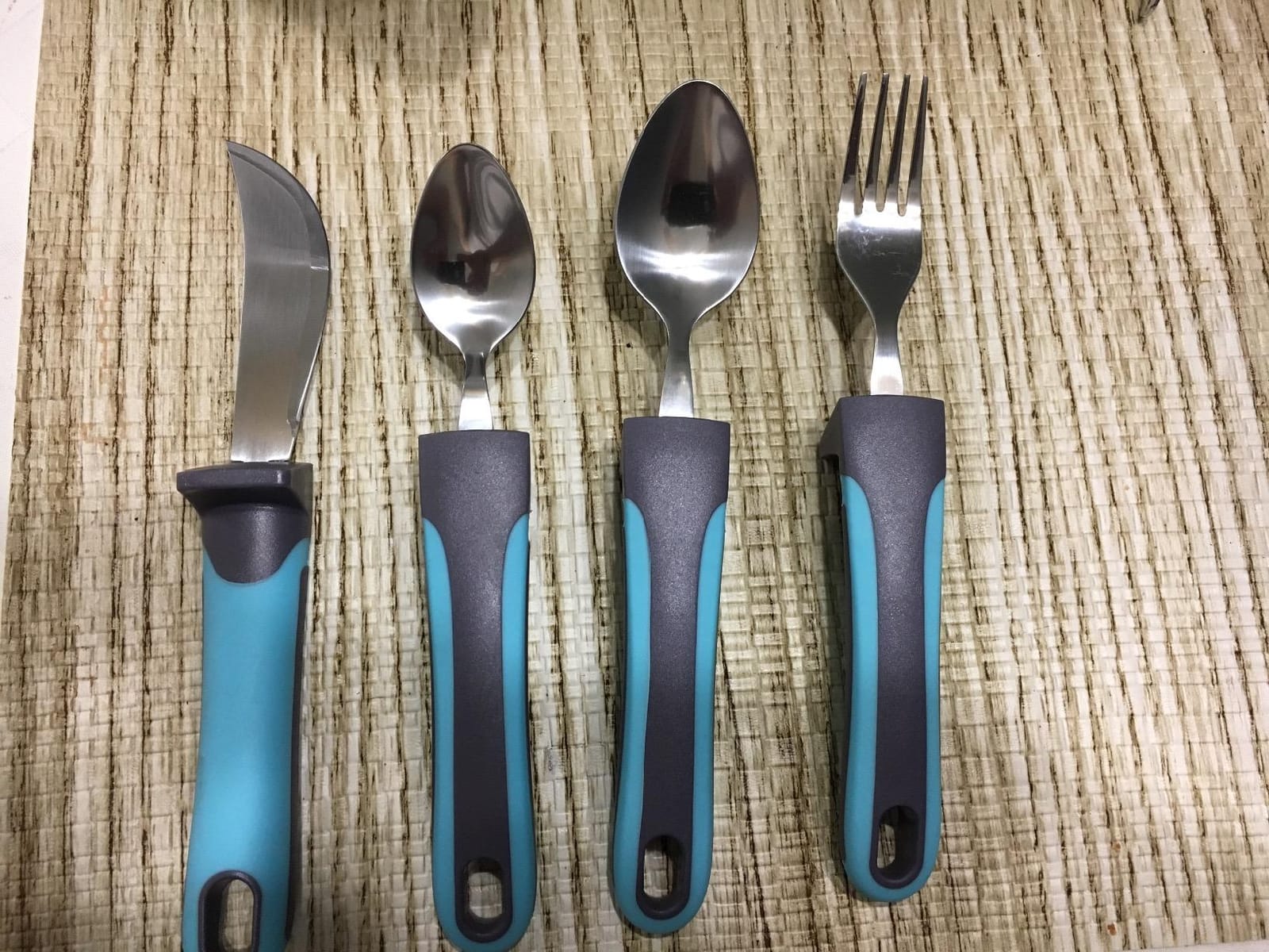 BUNMO Adaptive Utensils for Elderly - Blue Adaptive Weighted Utensils for Hand Tremors, Parkinsons, Arthritis - Handicap Silverware Built Up Flatware for Adults - Assistive Eating Cutlery customer photo 1