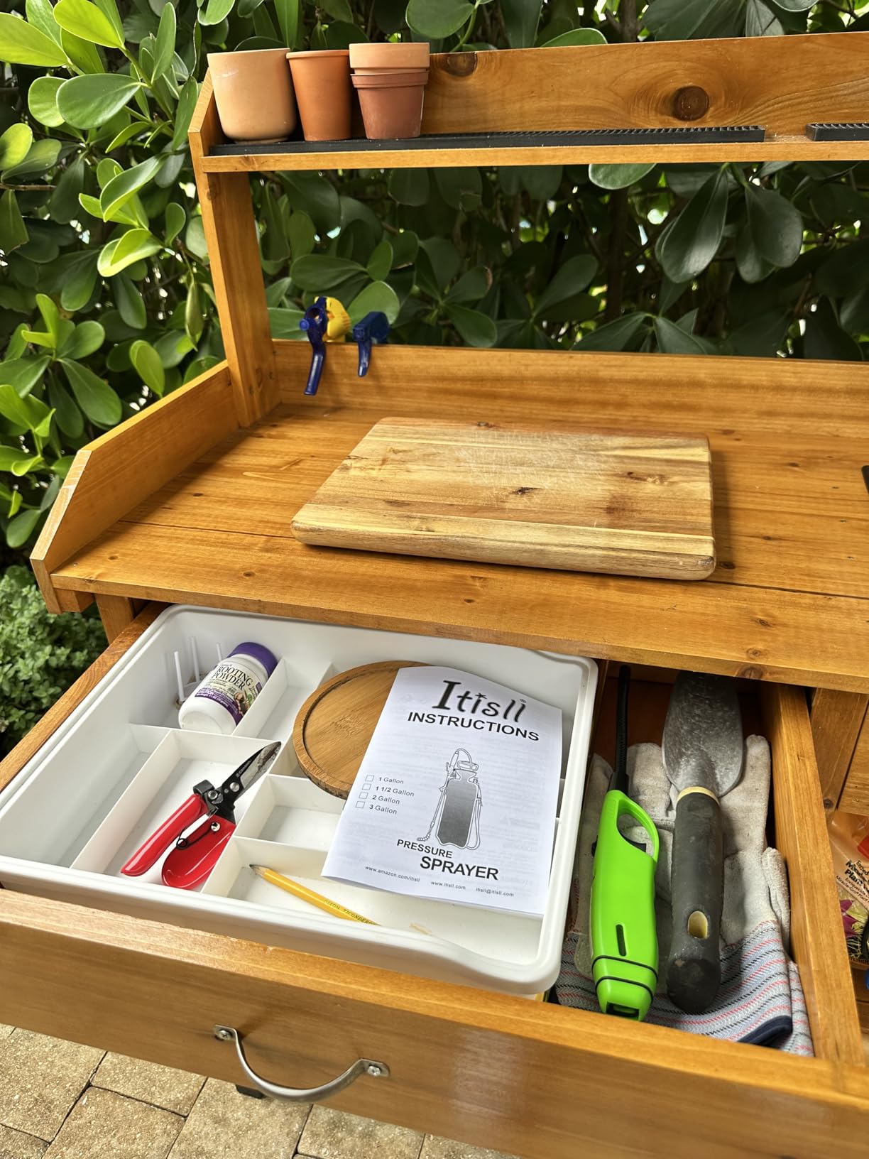 Yaheetech Potting Bench with Sink & Drawer, Outdoor Gardening Table, Wood | Fir Wood Planting Table with 132 lb Weight Capacity, Basin, Storage Drawer, Shelves and Hooks Keeps Pots and Tools Organized customer photo 2