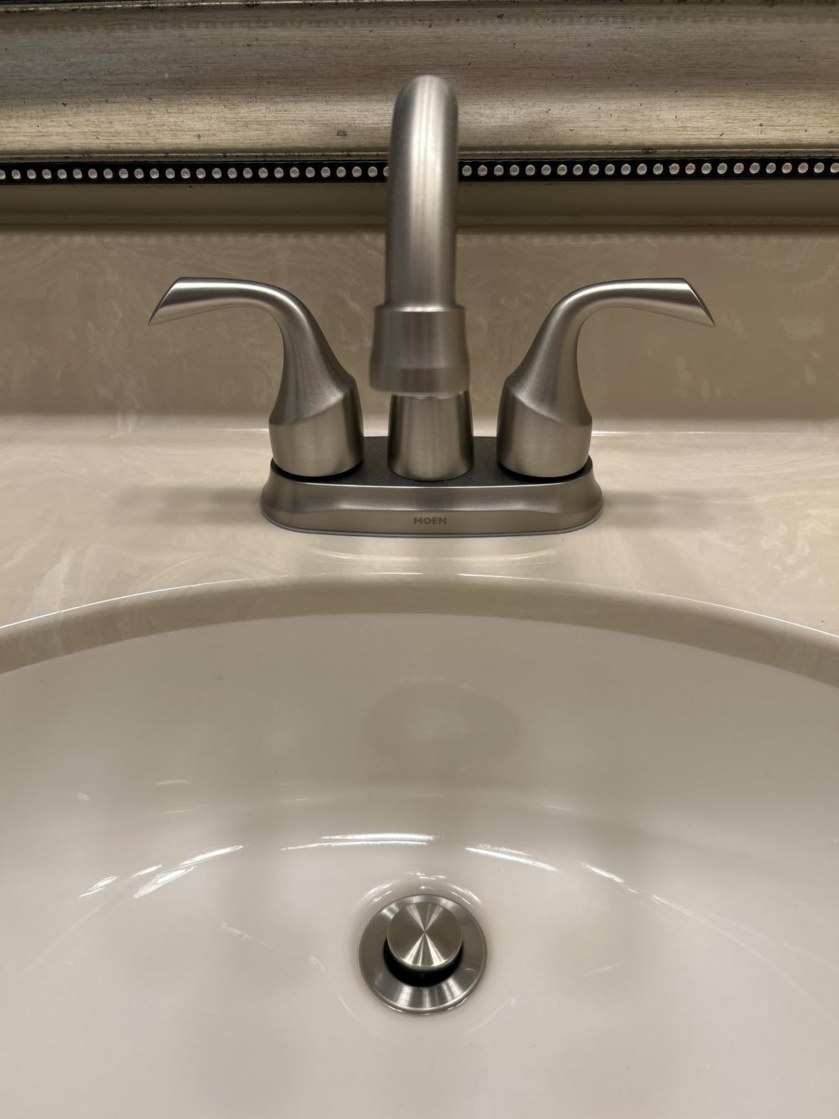 Moen Idora Spot Resist Brushed Nickel Two-Handle Centerset Bathroom Sink Faucet with Drain Assembly, 84115SRN customer photo 1