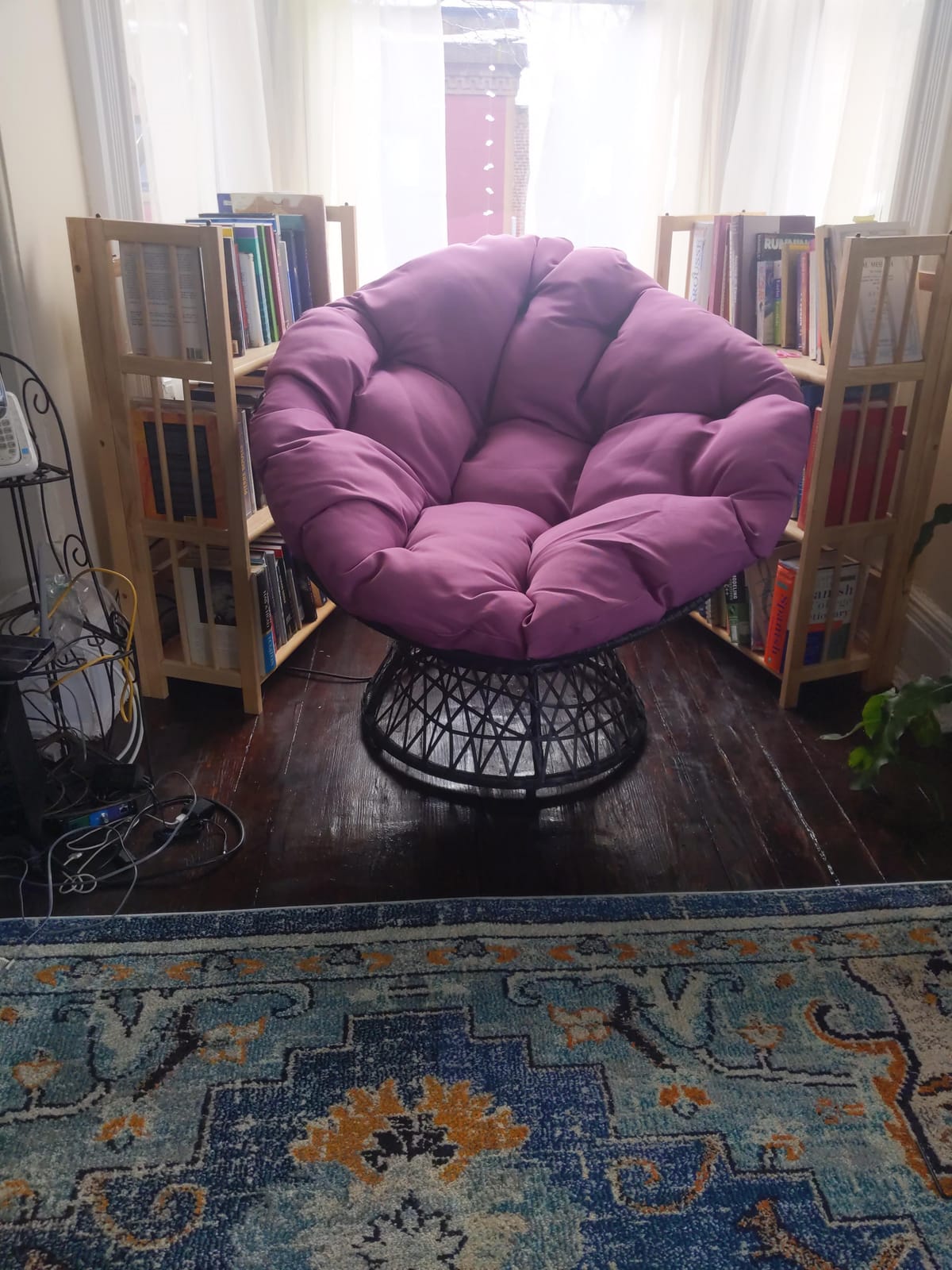 OSP Home Furnishings Wicker Papasan Chair with 360-Degree Swivel, Grey Frame with Blue Cushion customer photo 1
