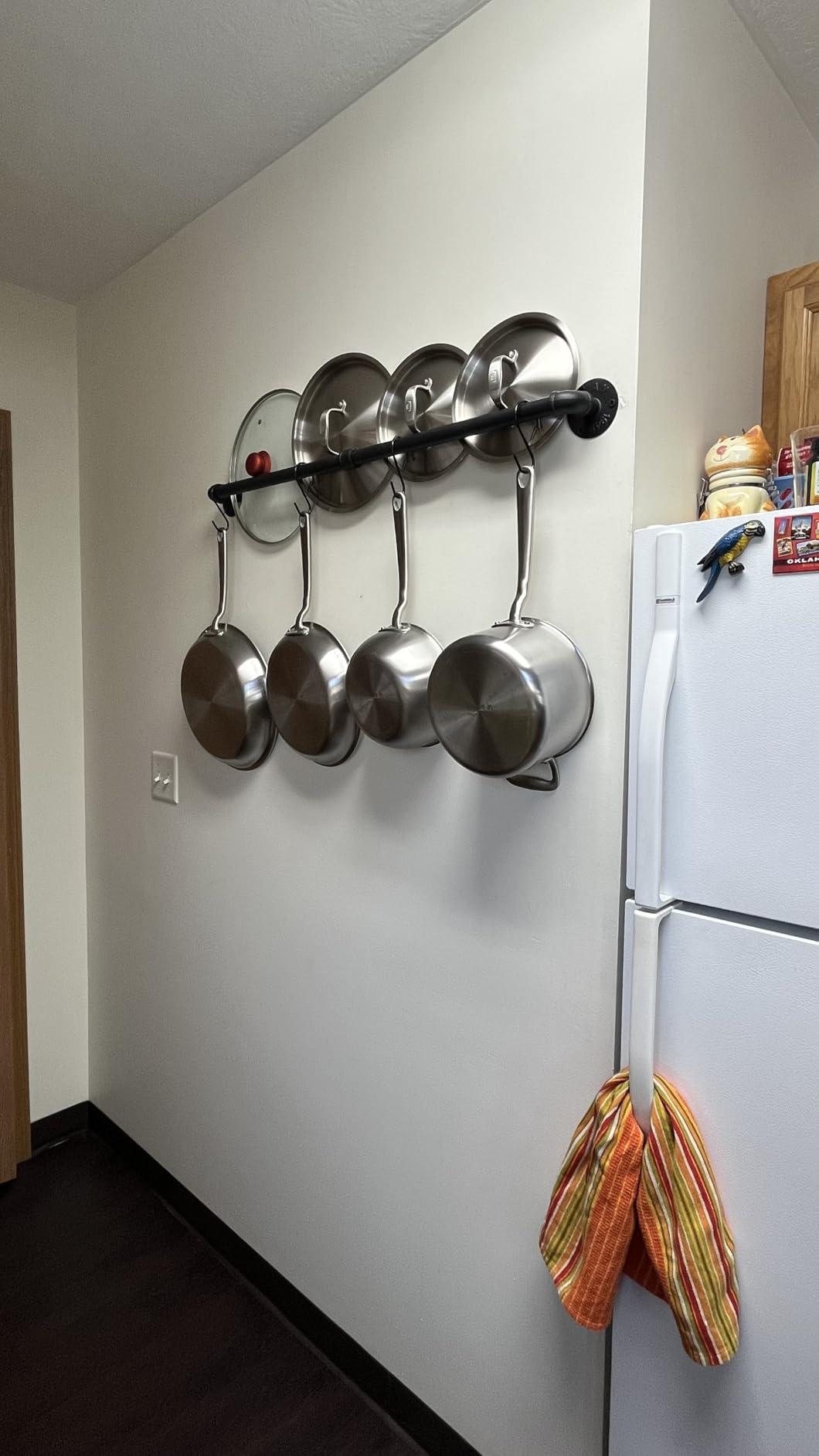 OROPY 38'' Pot Rack Wall Mounted, Iron Pipe Hanging Pot Rack, 14 S Hooks | Industrial Utensils Kitchen Hanging Rail, Pot and Pan Organizer, Pot Lid Organizer, Black customer photo 2