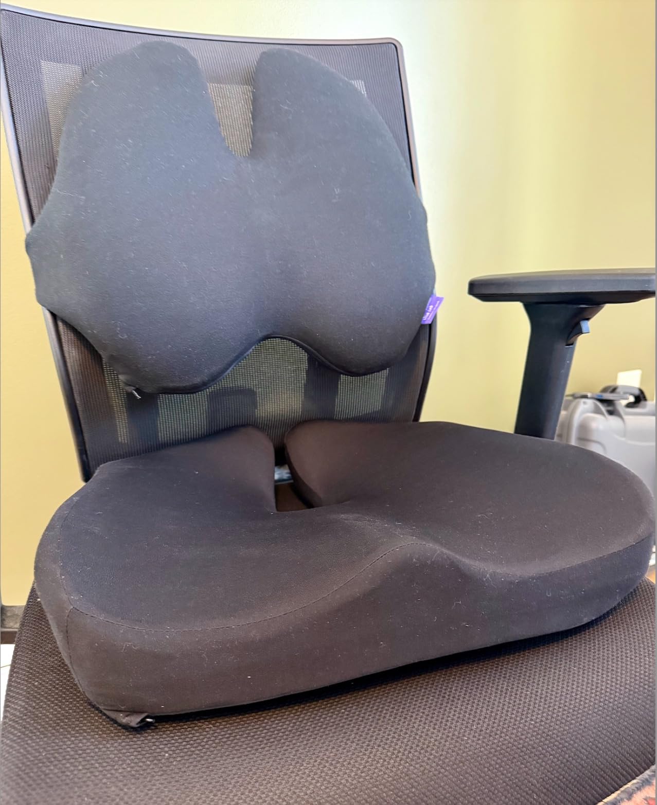 C CUSHION LAB Extra Dense Lumbar Pillow - Patented Ergonomic Multi-Region Firm Back Support for Lower Back Pain Relief - Lumbar Support Cushion with Strap for Office Chair, Car, Sofa, Plane - Grey customer photo 1