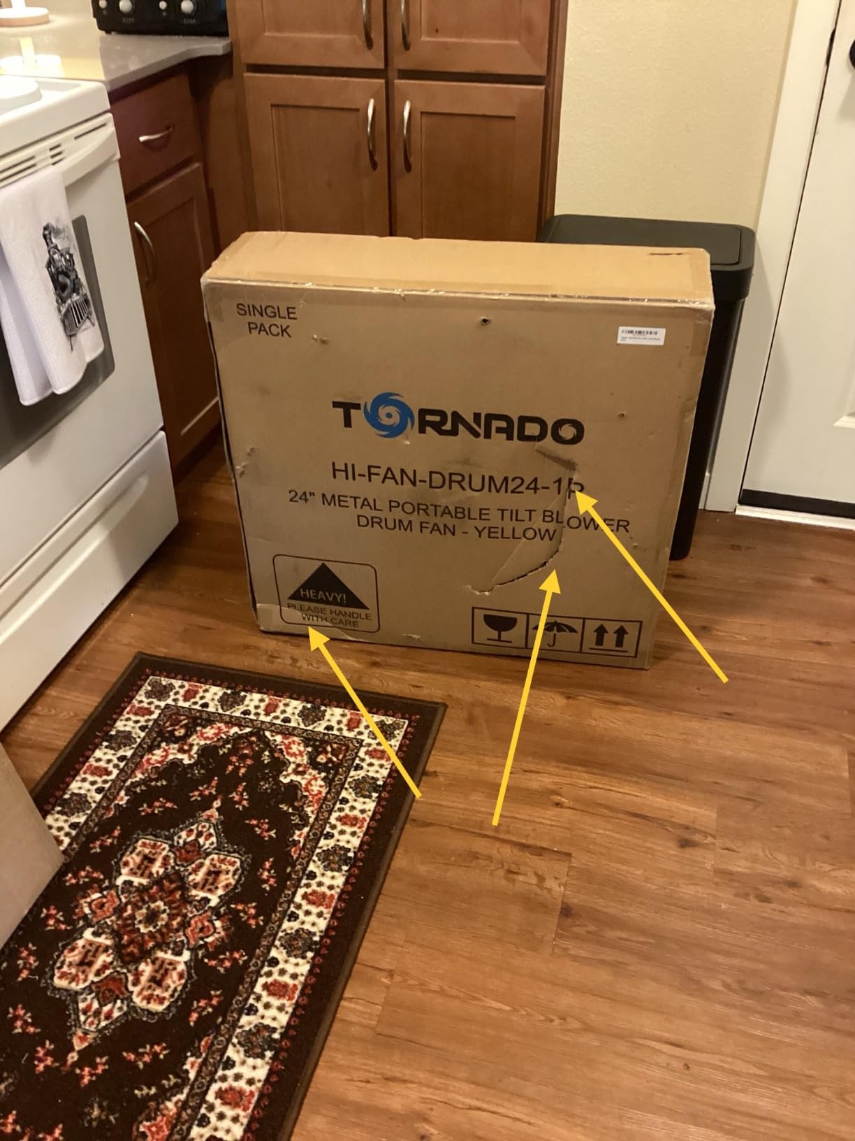 Tornado - 24 Inch High Velocity Heavy Duty Tilt Metal Drum Fan Yellow Commercial, Industrial Use 3 Speed 7700 CFM 1/3 HP 8 FT Cord ETL Safety Listed (YELLOW) customer photo 1