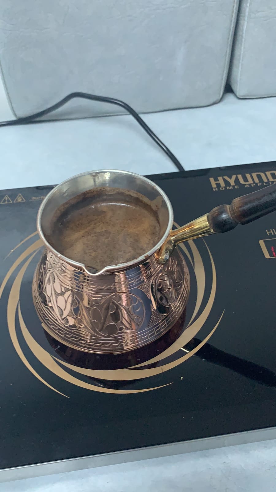ACI Series (Medium-13 fl oz) - Thickest Solid Engraved Copper Turkish Greek Arabic Coffee Pot with Wooden Handle, Stovetop Coffee Maker, Jazzve, Cezve, Ibrik, Briki, Café Turco customer photo 1