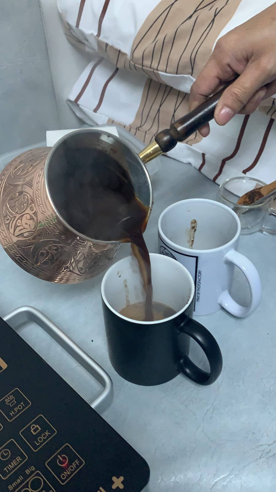 ACI Series (Medium-13 fl oz) - Thickest Solid Engraved Copper Turkish Greek Arabic Coffee Pot with Wooden Handle, Stovetop Coffee Maker, Jazzve, Cezve, Ibrik, Briki, Café Turco customer photo 2