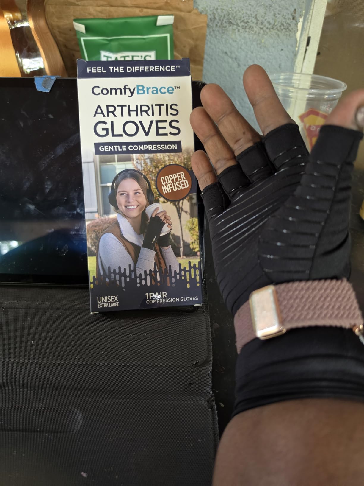 ComfyBrace Copper Arthritis Gloves, Hand Compression Gloves for Women & Men | Fingerless Compression Gloves for Swelling, Carpal Tunnel, Trigger Finger, Tendonitis and Rheumatoid Arthritis Pain Relief customer photo 2