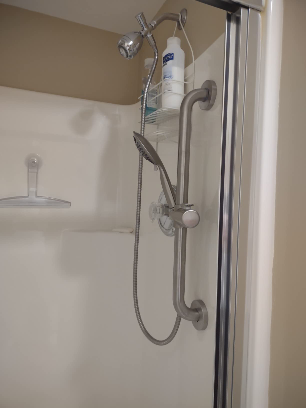 BRIGHT SHOWERS Slide Bar Shower Set with Handheld Shower Head, ADA-Compliant Stainless Steel Grab Bar, Adjustable Height and 69-Inch Hose, Brushed Nickel customer photo 1