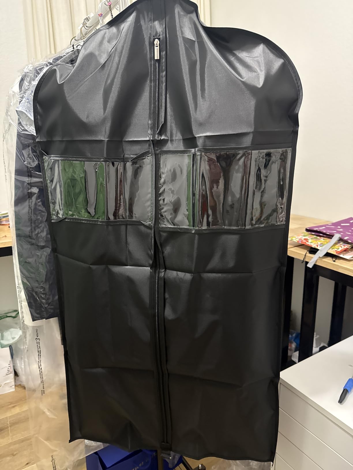 Univivi Garment Bag Suit Bag for Storage and Travel, 43 Inch, Set of 5 | Travel Bag with Zipper and Visible Transparent Window, Oxford Fabrics, Foldable Washable Suit Cover for Jacket, Suits, Coats customer photo 1