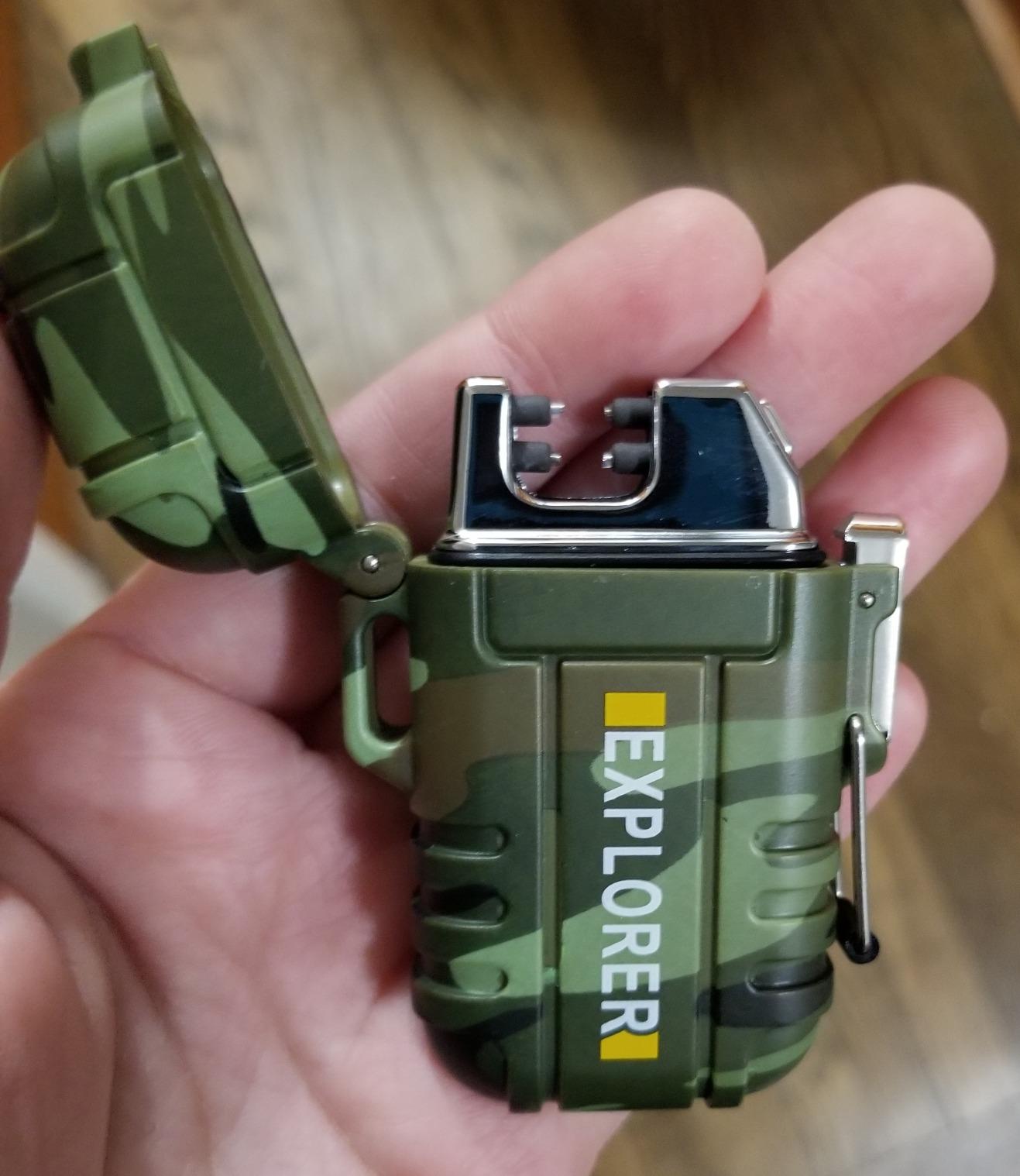 Electric Dual Arc Lighter Mens Stocking Stuffers Camping Gadgets Gifts Men | USB Rechargeable Windproof Lighters Waterproof Matches for Camping Hiking Hunting, Tactical Survival Gear for Men Fathers customer photo 1