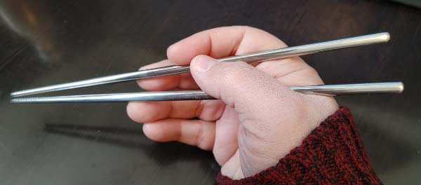 DEVICO 5 Pairs Chopsticks Reusable, 18/10 Stainless Steel Metal Chopsticks | Laser Engraved Non-Slip Chop Sticks, Dishwasher Safe Japanese Korean Chopsticks for Eating, 9.45 Inch/24cm, Gift Set, Sliver customer photo 2