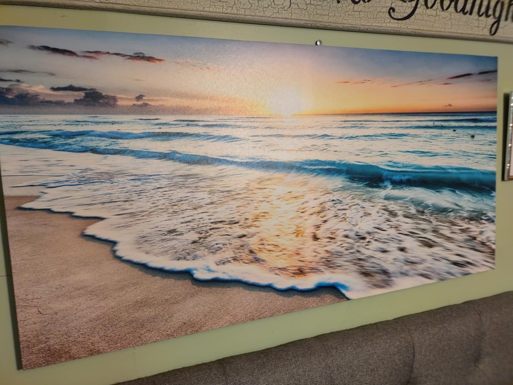 Baisuart S02250 Canvas Prints Wall Art Beach Sunset Ocean Waves Nature Pictures Stretched Canvas Wooden Framed for living Room Bedroom and Office customer photo 2