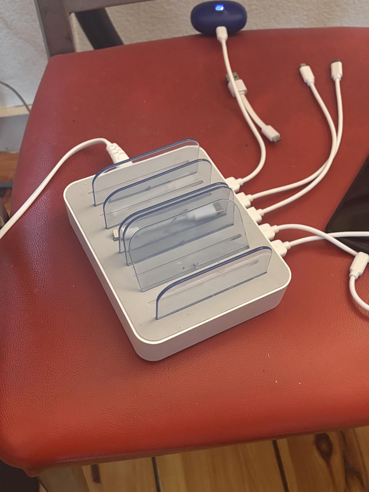 MSTJRY Charging Station for Multiple Devices: 5 Port Multi USB-A Charger Stations Multi-Device Organizer Charging Dock Designed for iPhone iPad Cell Phone Tablets (7 Short Cables Included) customer photo 2