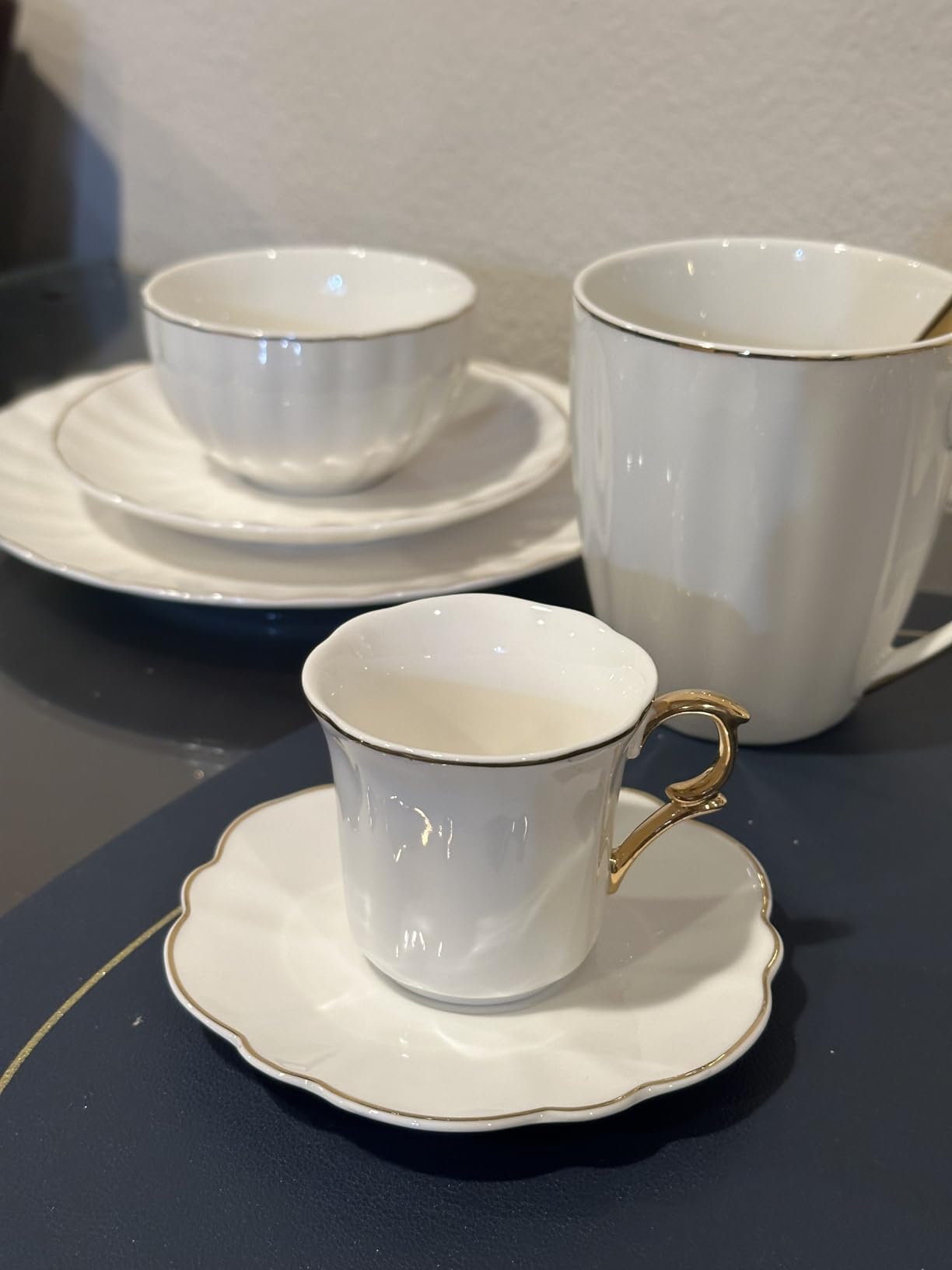 BTaT- Porcelain Espresso Cups Set, 3 oz, 6 Set, Small Coffee Mugs | Elegant White Cups Saucers Gold Trim Espresso Set Greek Arabic Turkish Coffee Gift Use customer photo 1