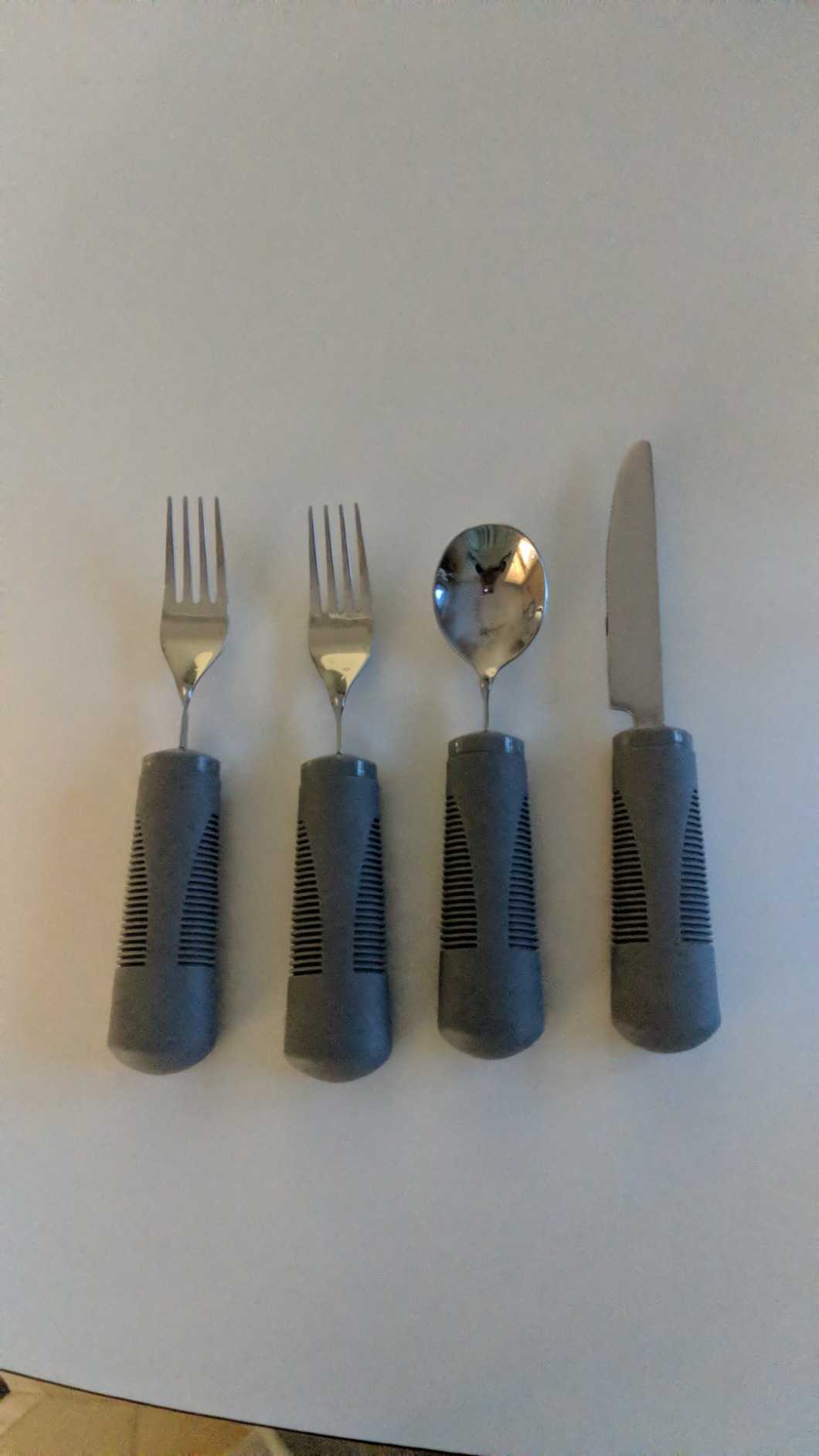 Special Supplies Adaptive Utensils (4-Piece Kitchen Set) Weighted, Non-Slip Handles for Hand Tremors, Arthritis, Parkinson's Elderly use - Stainless Steel Knife, Fork, Spoons (Grey) customer photo 1