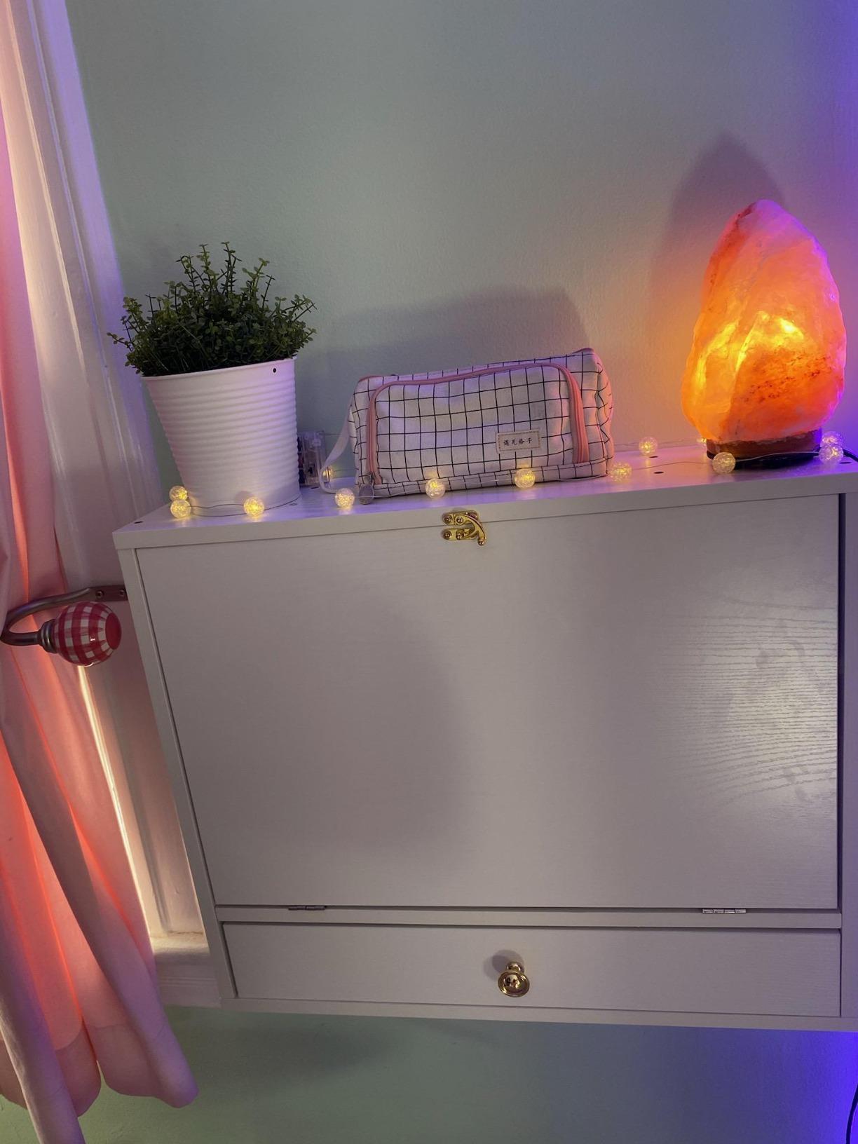 Tangkula Folding Wall Table, Floating Desk | Space Saving Wall Mounted Table with Storage Drawer & Shelves, White customer photo 1