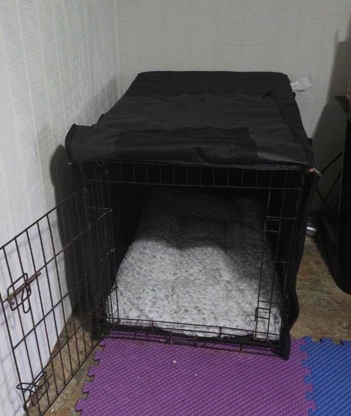 Explore Land Dog Crate Cover Heavy Duty Polyester Pet Kennel Sunshade Universal Fit for 42 inches Wire Cage (Black) customer photo 2