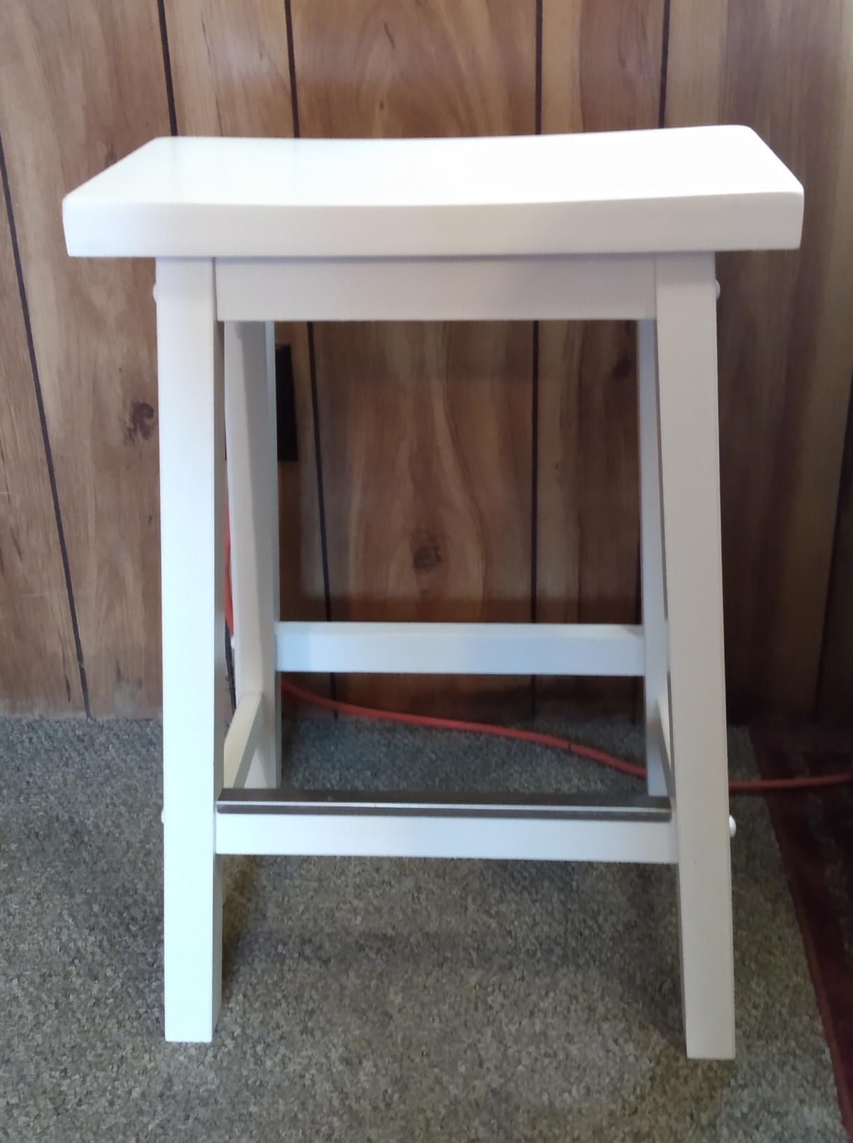 Amazon Basics Solid Wood Saddle-Seat Counter Height Bar Stools for Kitchen Island with Footrest, Sturdy Construction, 24-Inch Height, White, Set of 2 customer photo 2