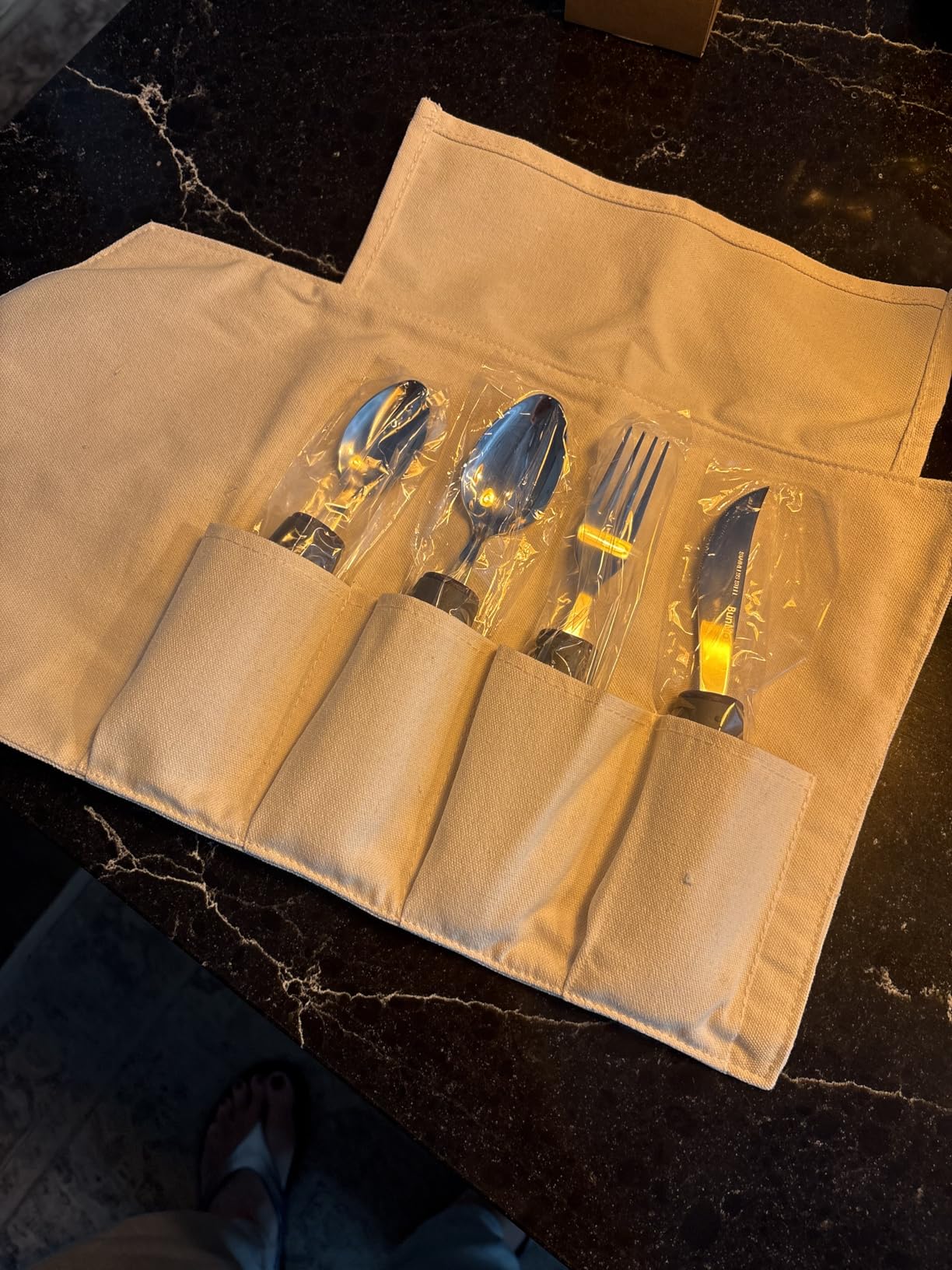 BUNMO Adaptive Utensils for Elderly, Tremors & Weak Hand Grips - 4pc Lightweight Assistive Silverware Set with Foam Easy Grip Handles - Discreet Canvas Travel Wrap - Dishwasher Safe customer photo 2