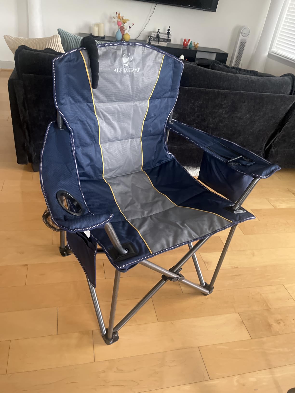 ALPHA CAMP Heavy Duty Camping Chair 500LBS Capacity, Oversized Folding Chair for Heavy People, Padded Portable Outdoor Chair with Cooler Bag & Cup Holder for Camping, Fishing, Beach customer photo 1