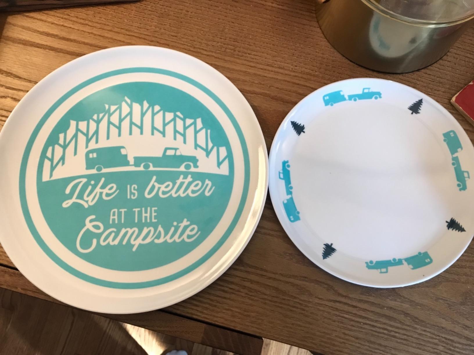 Camco Life is Better at The Campsite Dishware Set | Features a Virtually Unbreakable Melamine Construction, is Top Rack Dishwasher Safe, and has a Multicolored RV-Themed Design | 12-Piece (53297) customer photo 2