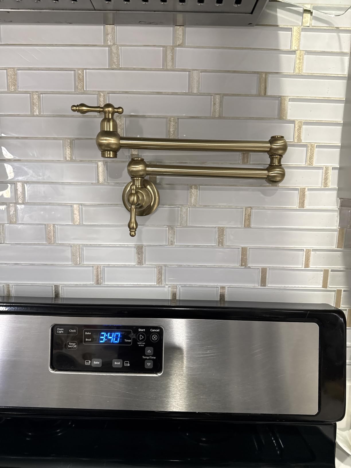 WOWOW Solid Brass Pot Filler Wall-Mounted Pasta Faucet with Double Joint Swing Arm for Kitchen Over Stove, Brushed Nickel customer photo 1