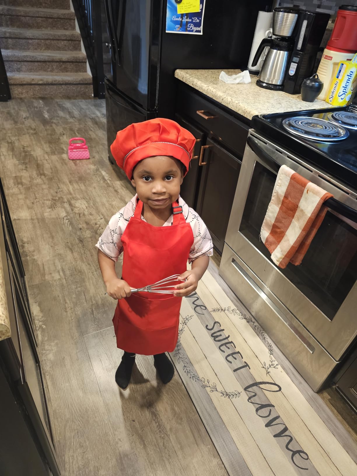 SUNLAND Kids Chef Apron and Hat Set | Adjustable Breathable, Large Pocket, Washable Anti-dirty Chef Costume for Boys Girls customer photo 2