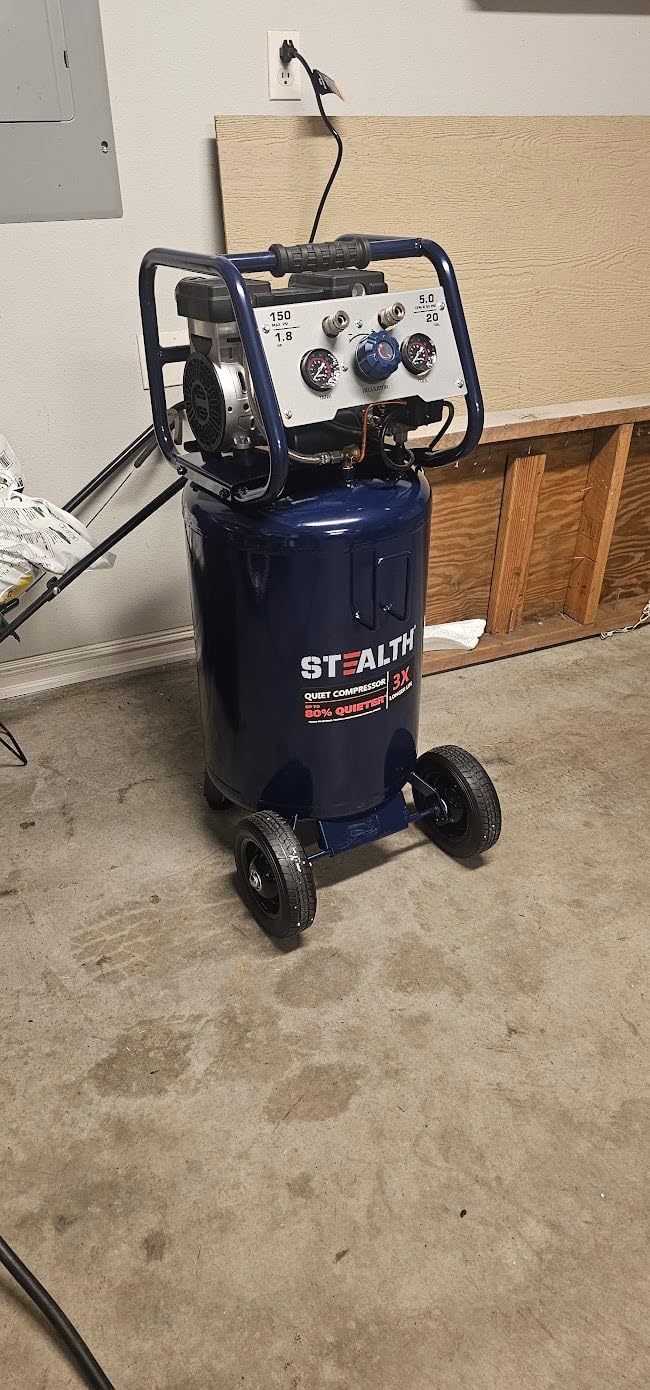 Stealth 20 Gallon Ultra Quiet Air Compressor, 1.8 HP Oil-Free Peak 150 PSI 68 Decibel, 5.5 CFM @ 40 PSI 5 CFM @ 90 PSI Silent Long Life Electric Air Compressor W/Wheel for Garage customer photo 1